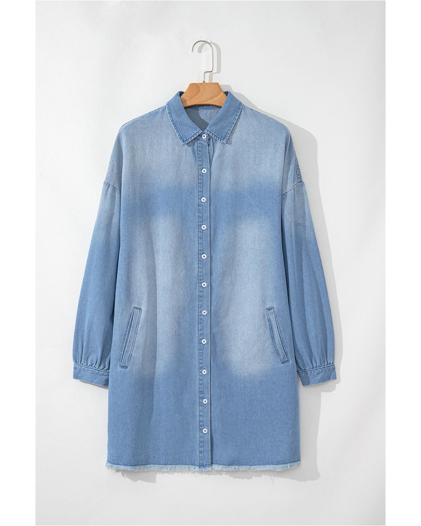Beau Blue Risen Medium Washed Denim Shirt Dress - M