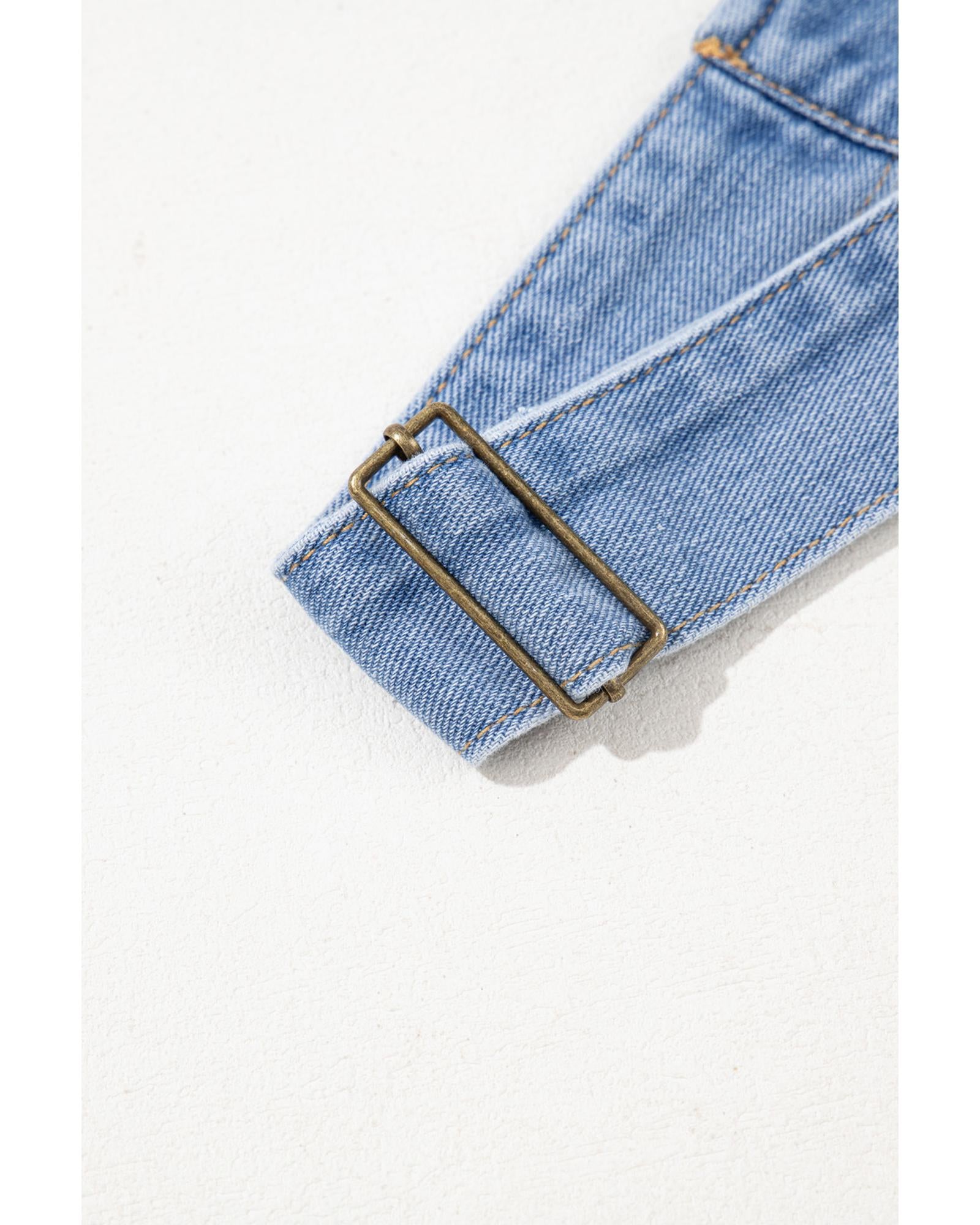 Beau Blue Wide Strap Button Front Pocketed Denim Mini Dress - XL