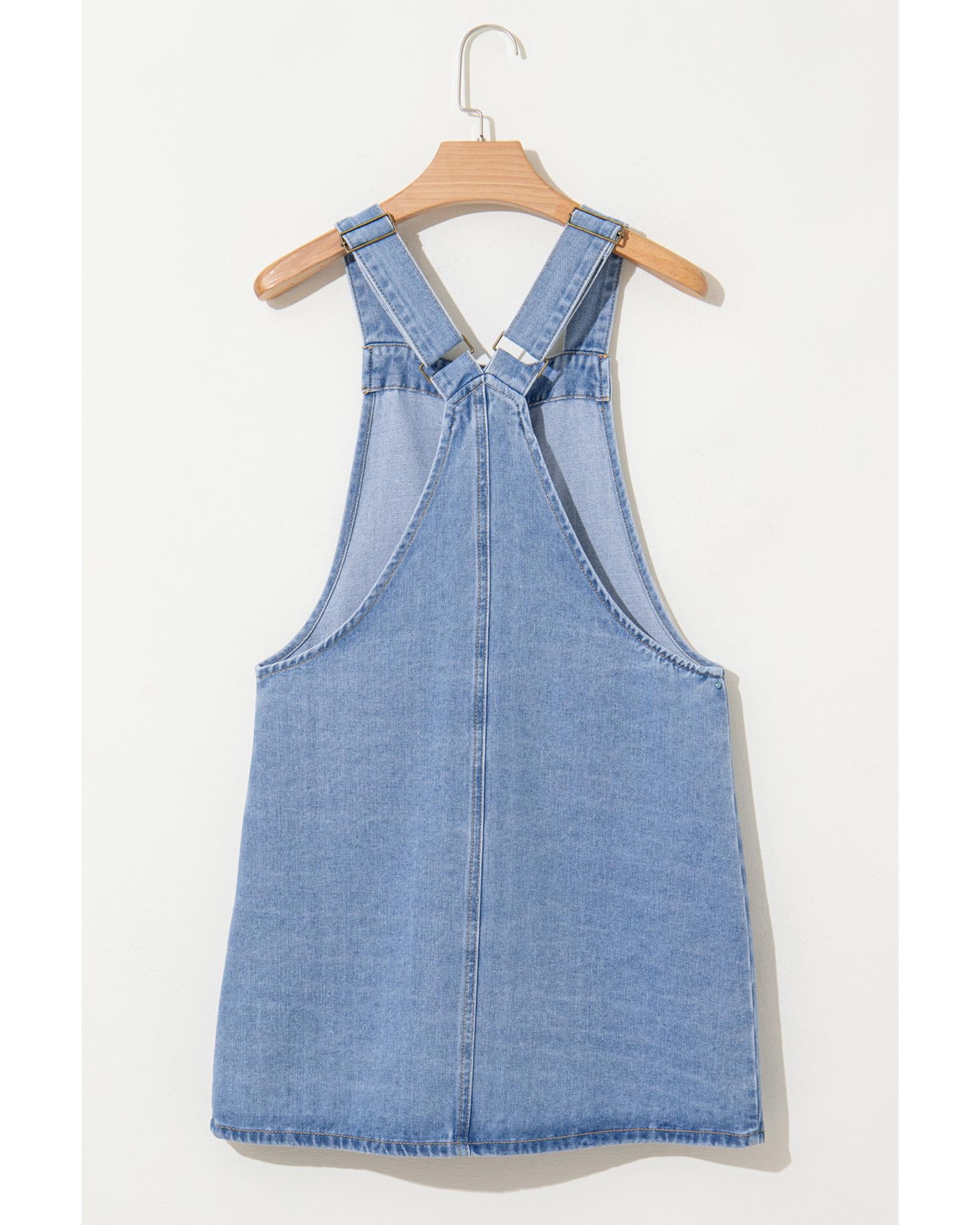 Beau Blue Wide Strap Button Front Pocketed Denim Mini Dress - XL