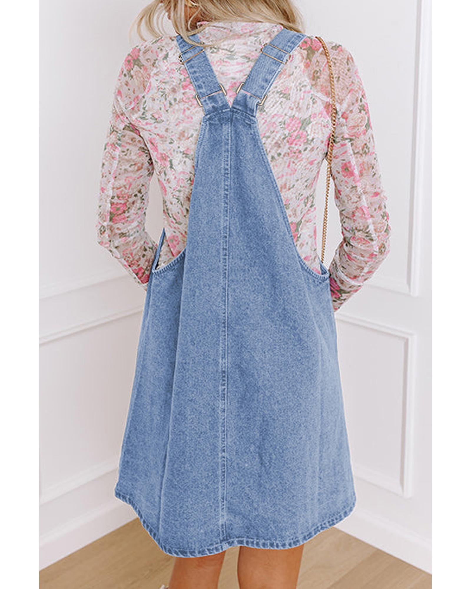 Beau Blue Wide Strap Button Front Pocketed Denim Mini Dress - XL