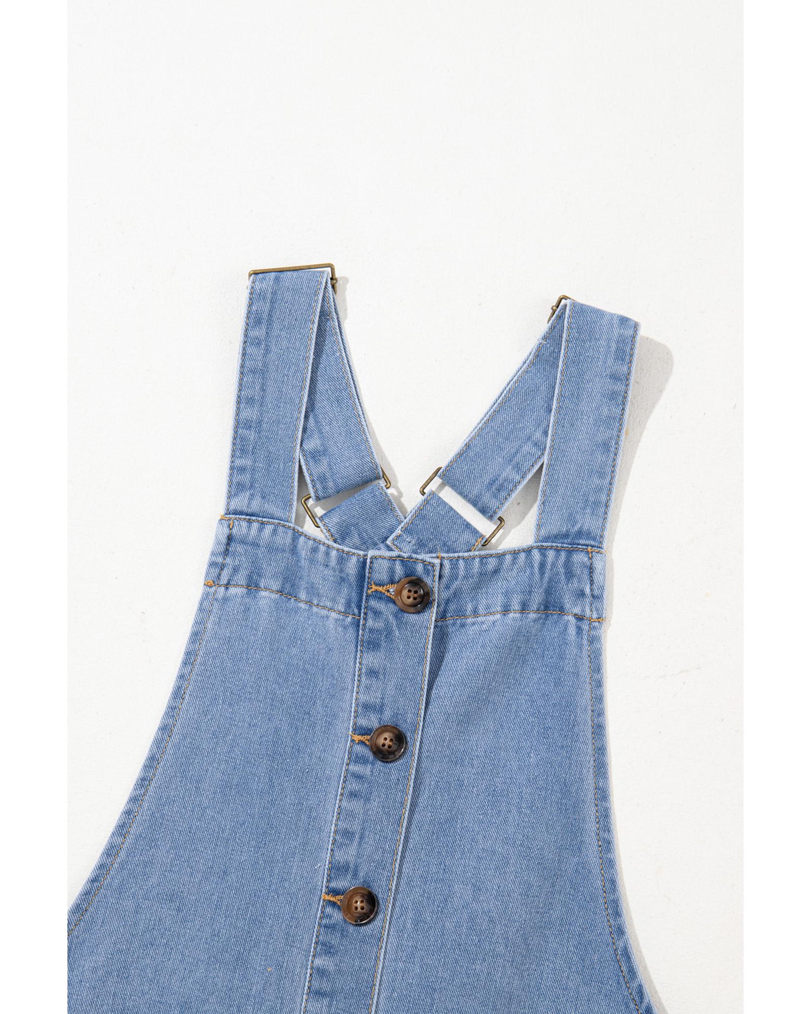 Beau Blue Wide Strap Button Front Pocketed Denim Mini Dress - XL