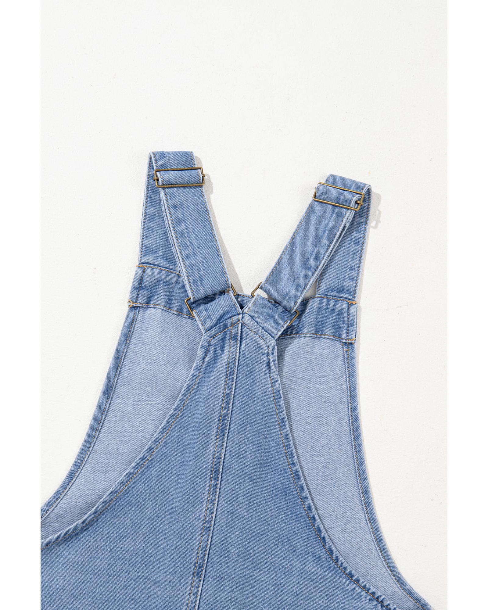 Beau Blue Wide Strap Button Front Pocketed Denim Mini Dress - XL