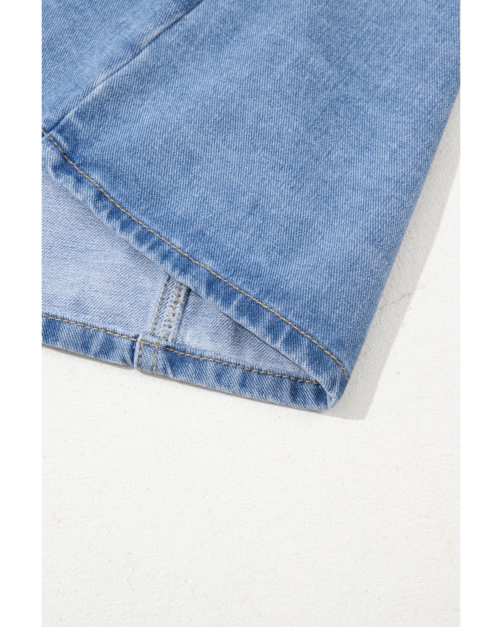 Beau Blue Wide Strap Button Front Pocketed Denim Mini Dress - XL