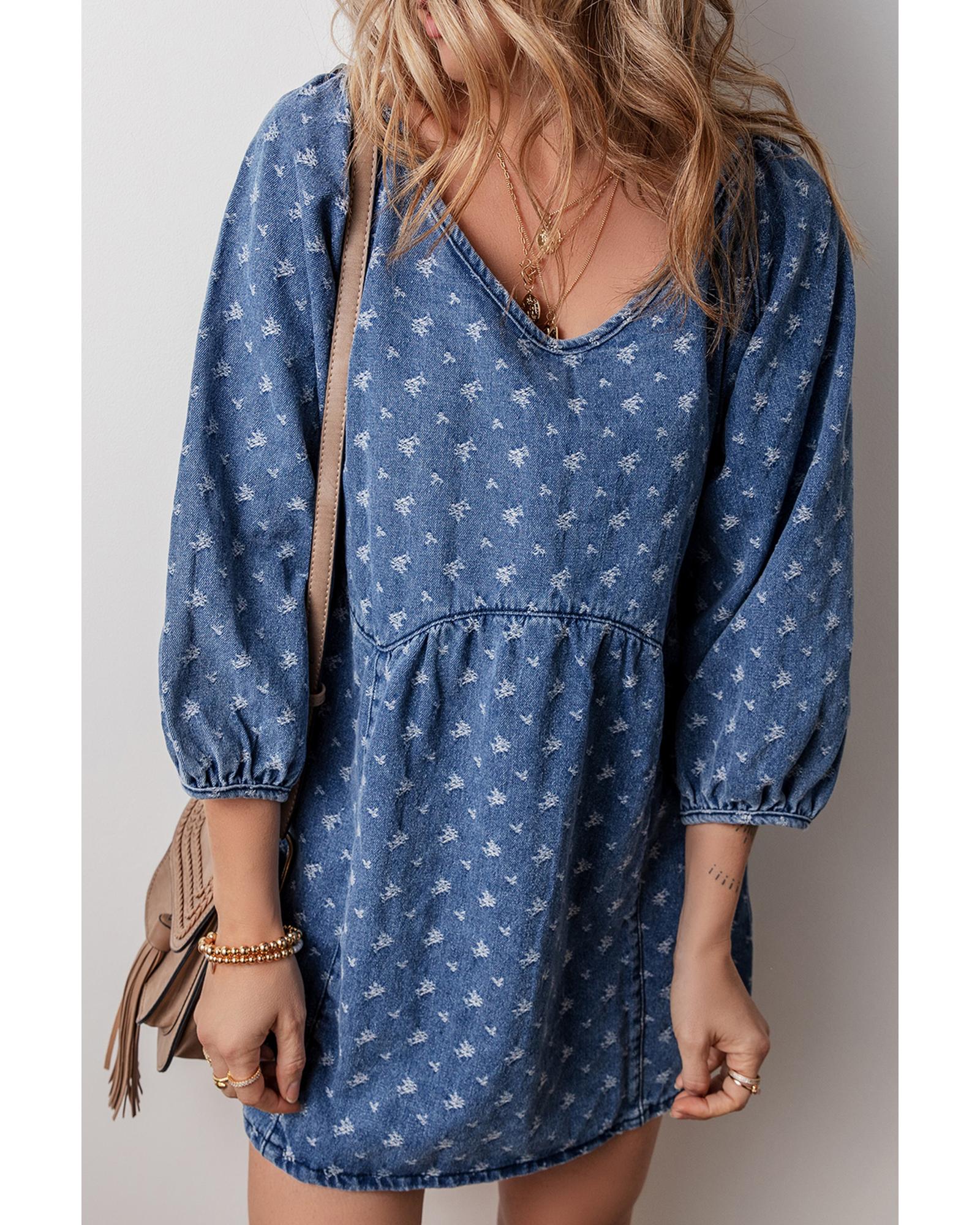 Ashleigh Blue Textured Open Back Loose Fit Denim Dress - L