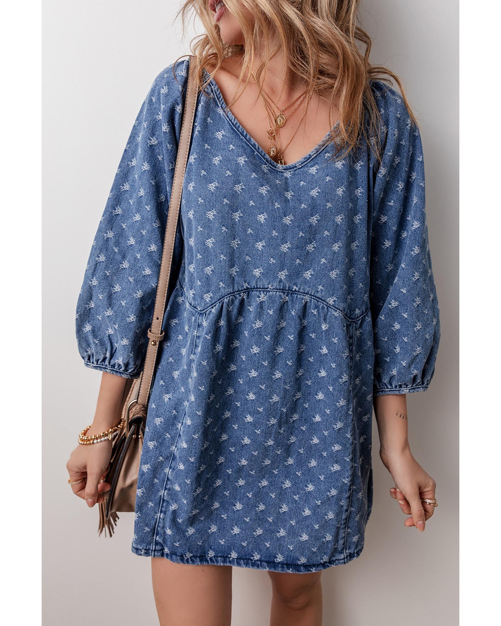 Ashleigh Blue Textured Open Back Loose Fit Denim Dress - XL