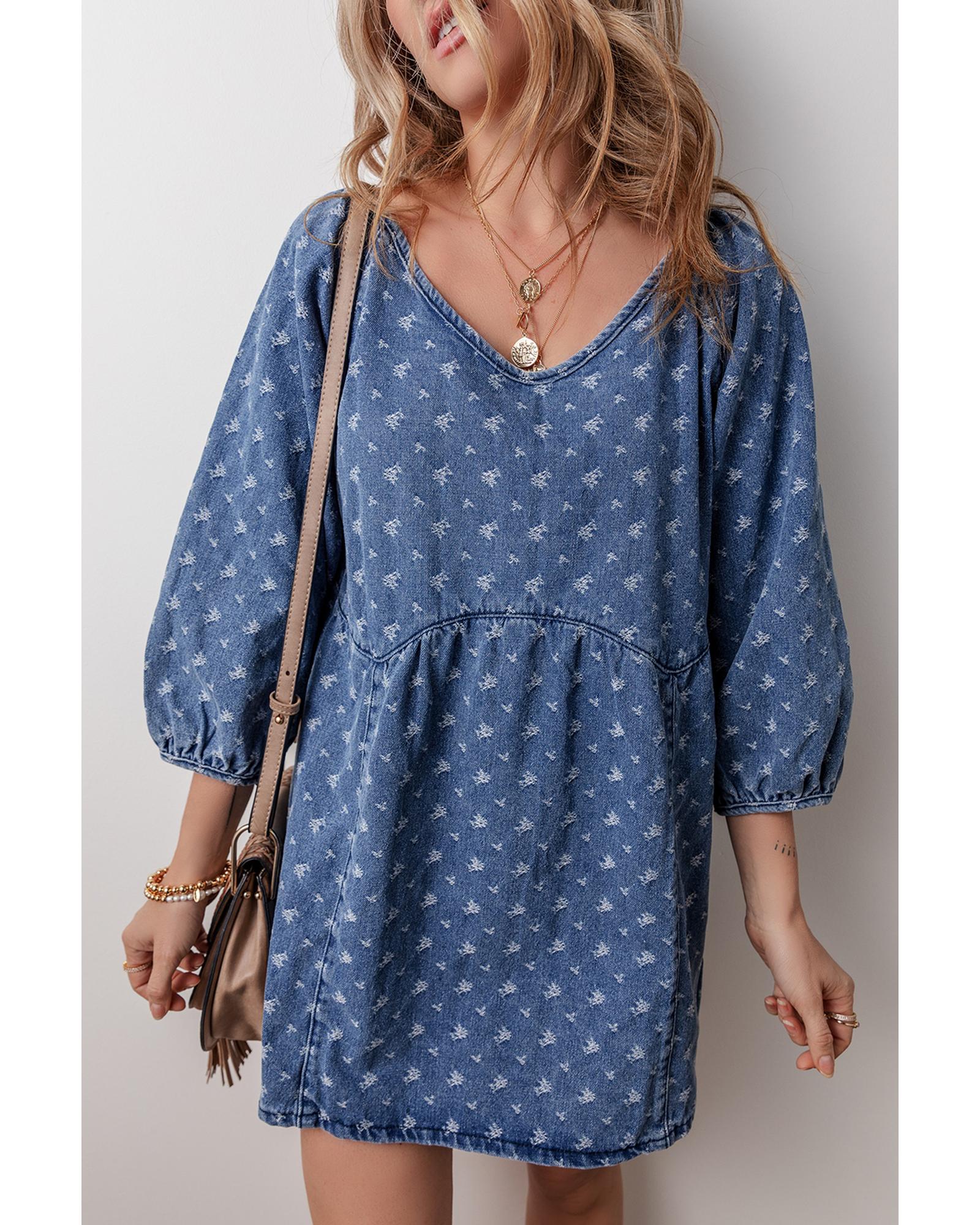 Ashleigh Blue Textured Open Back Loose Fit Denim Dress - XL