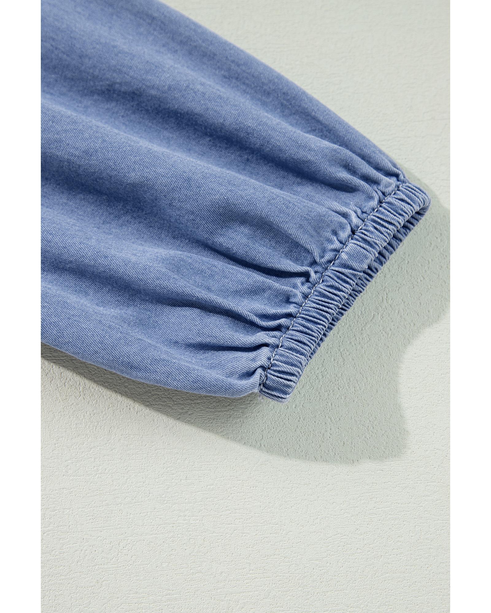 Myosotis Chambray Deep V Neck Bracelet Sleeve Maxi Dress - S