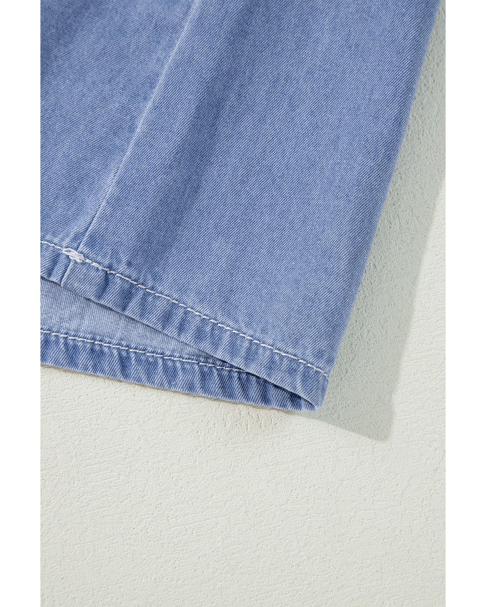 Myosotis Chambray Deep V Neck Bracelet Sleeve Maxi Dress - XL