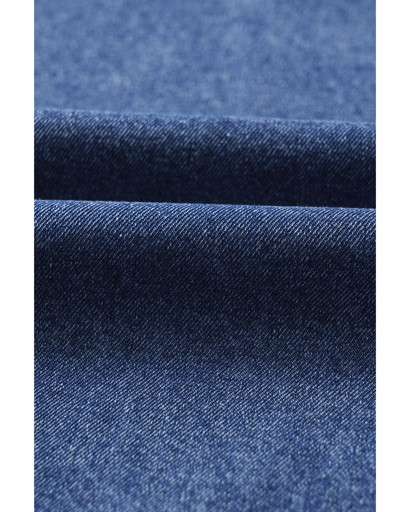 Blue Short Sleeve Collared Patched Pocket Denim Mini Dress - L