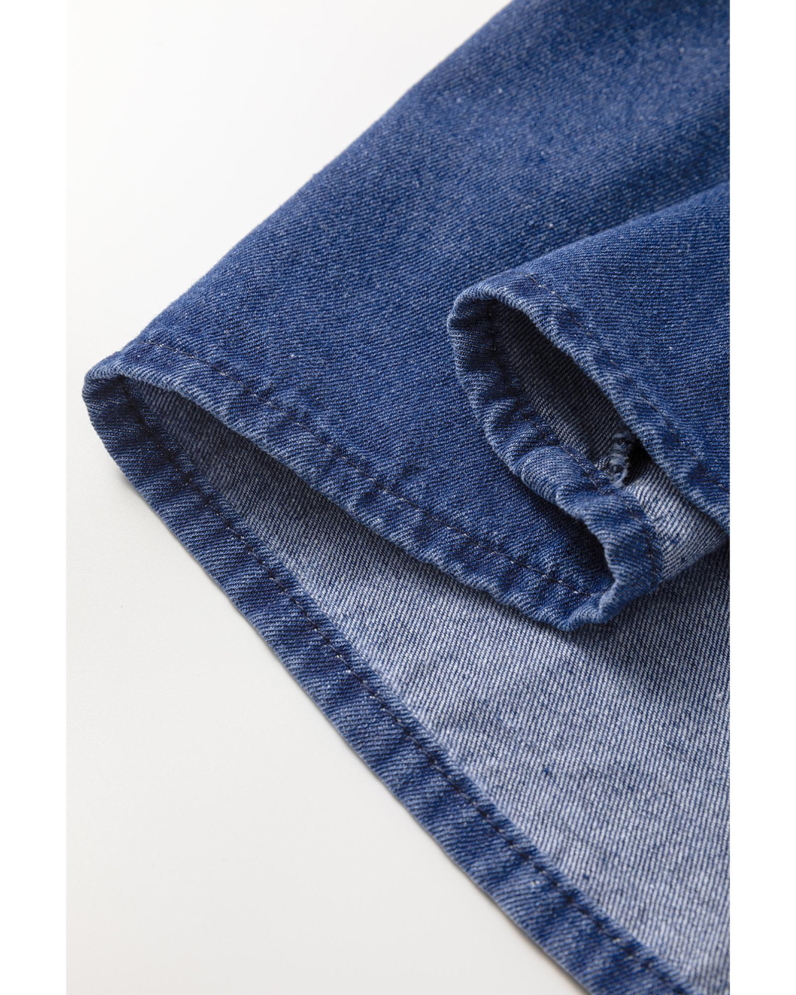 Blue Drawstring High Waist Puff Sleeve Denim Mini Dress - M