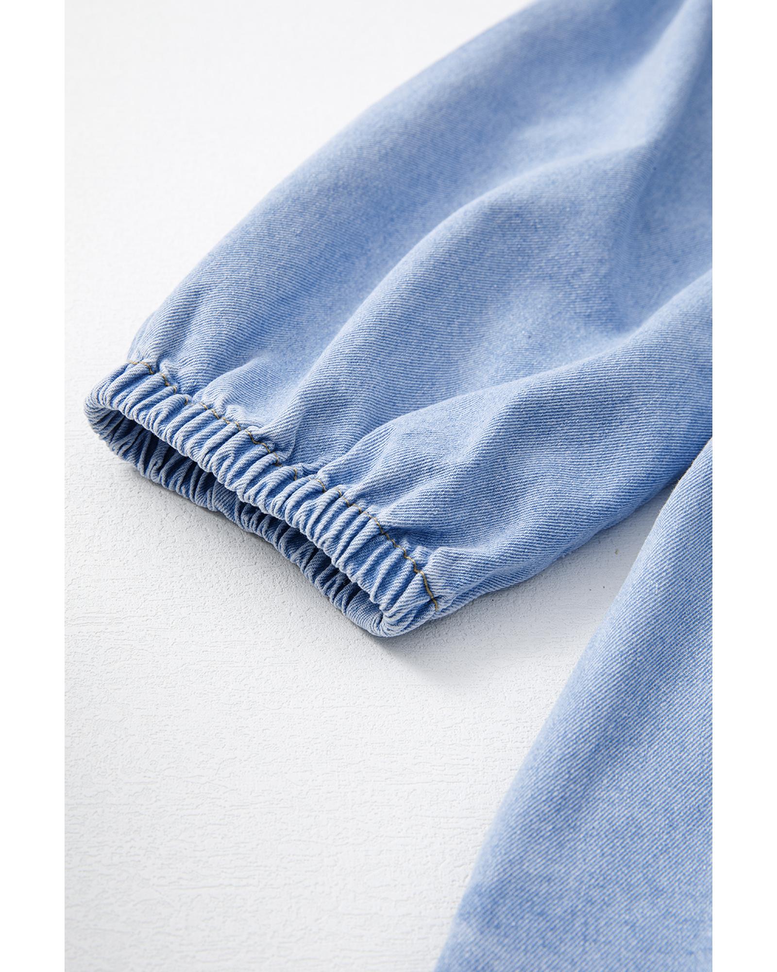 Beau Blue Denim Button Detail Babydoll Square Neck Mini Dress - L
