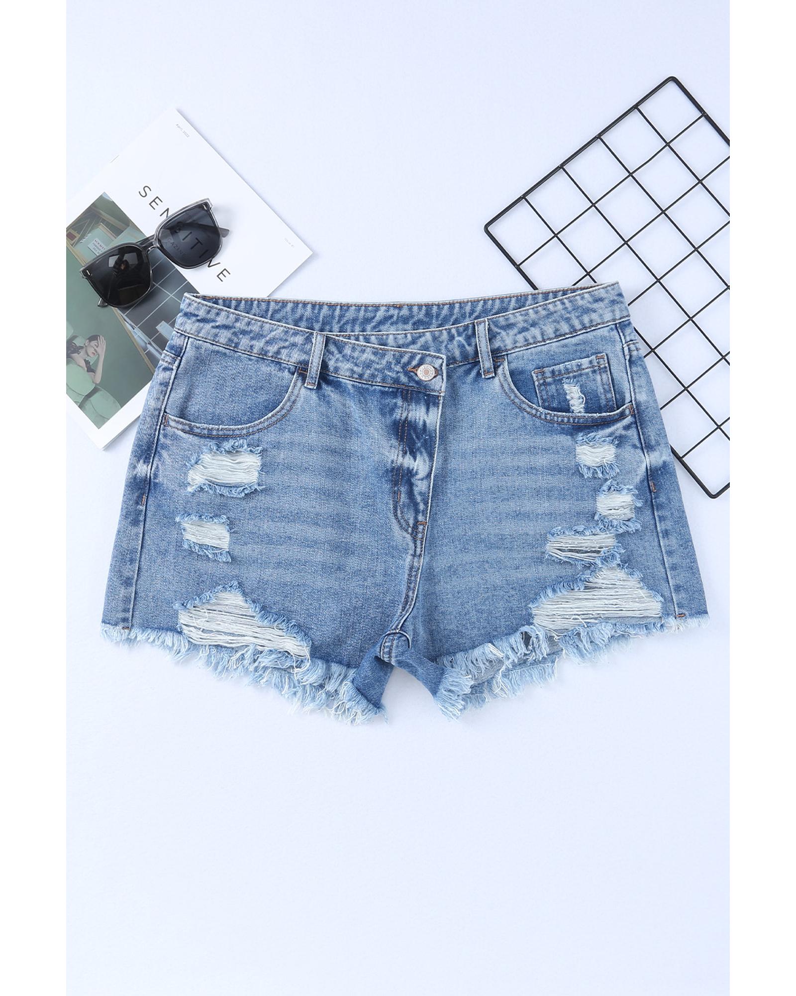 Sky Blue High Rise Crossover Waist Denim Shorts - 10 US