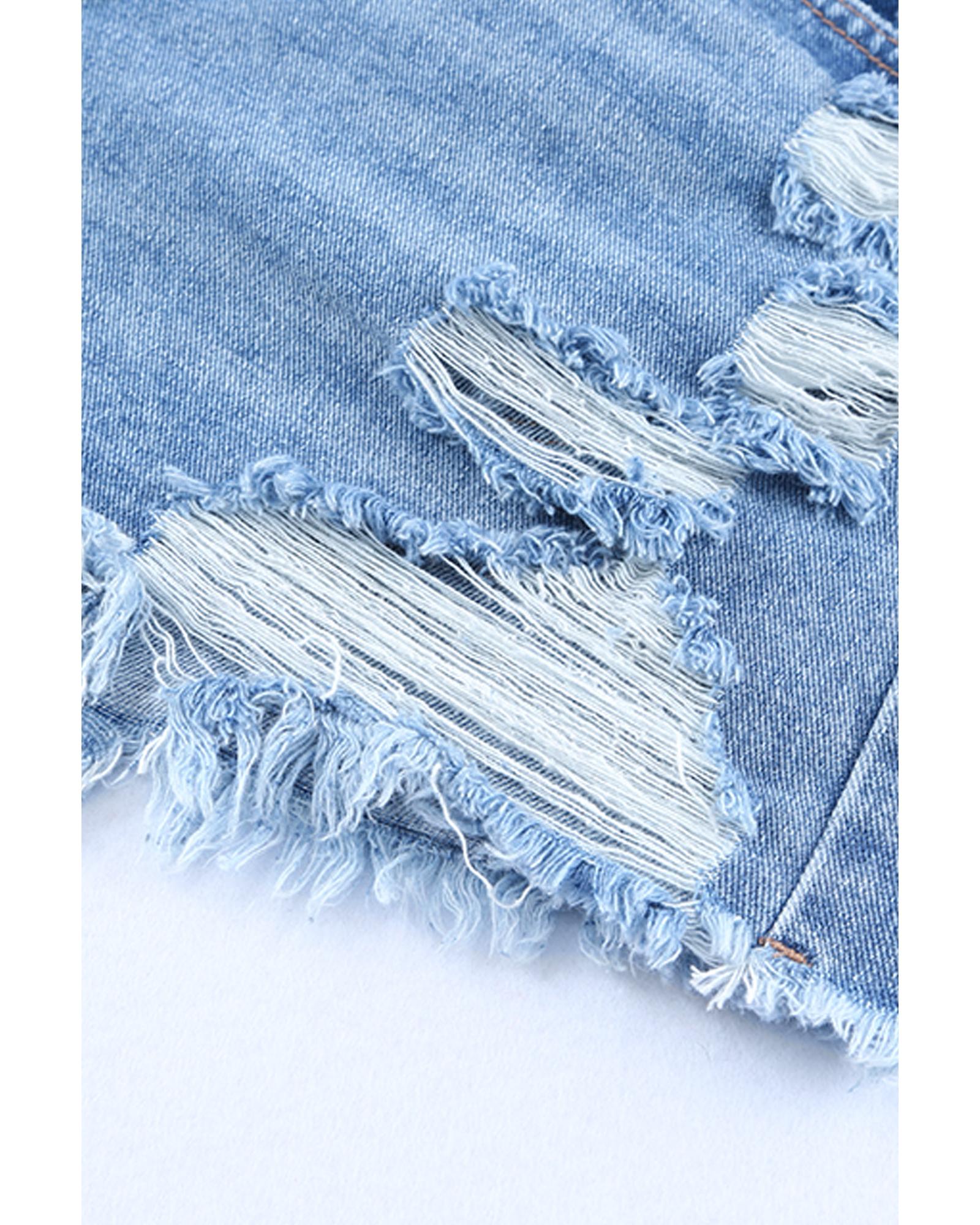Sky Blue High Rise Crossover Waist Denim Shorts - 10 US