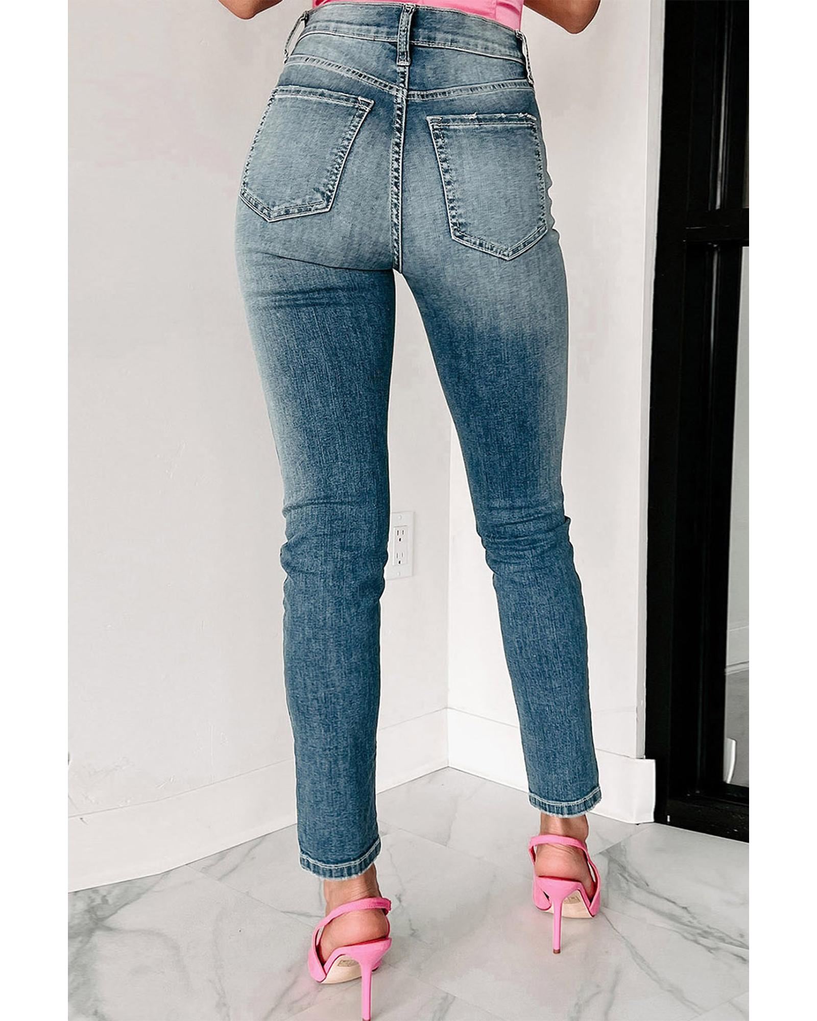 Blue Distressed Ripped Skinny Jeans - 6 US