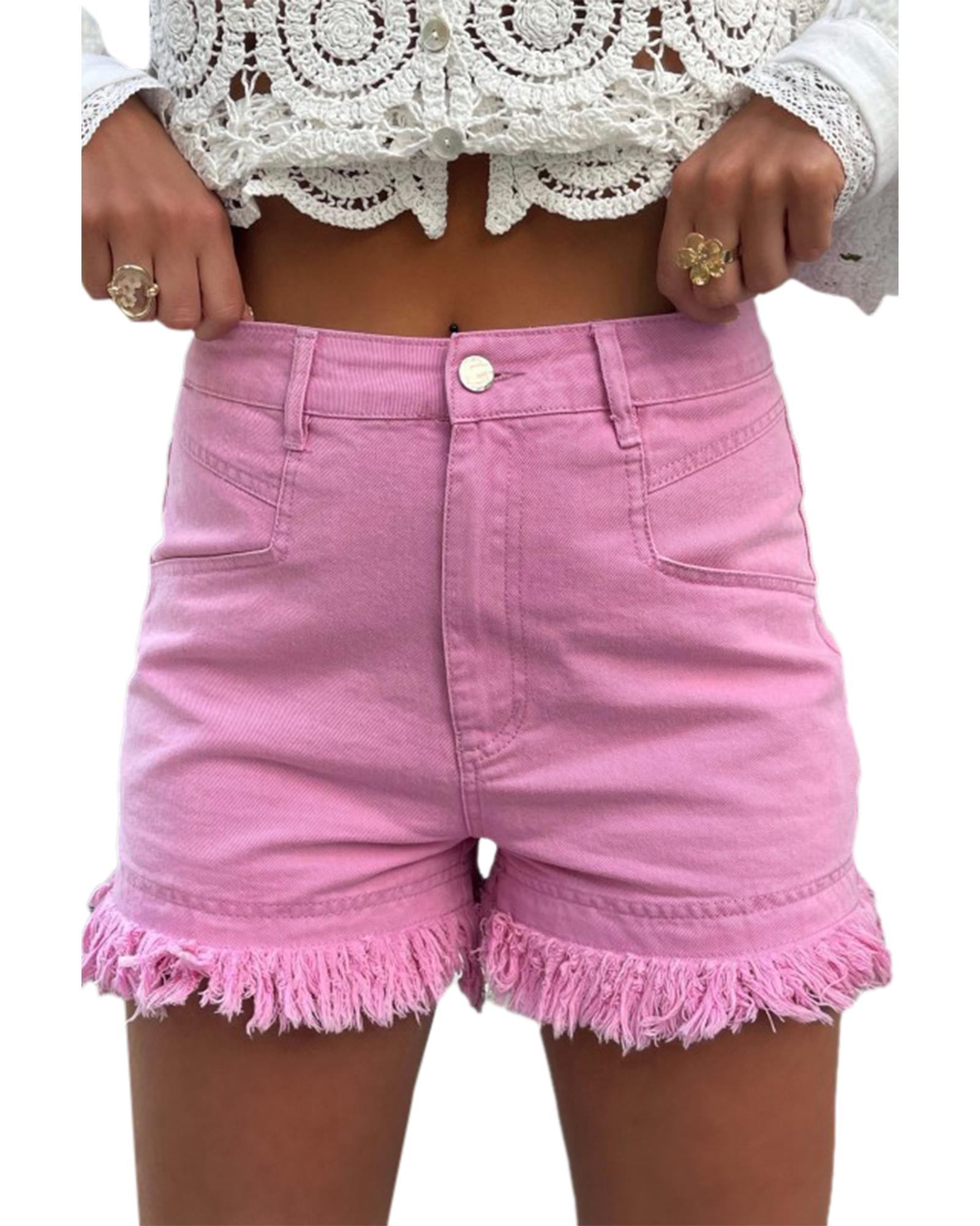 Pink Frayed Edge Mid Rise Denim Shorts - 12 US