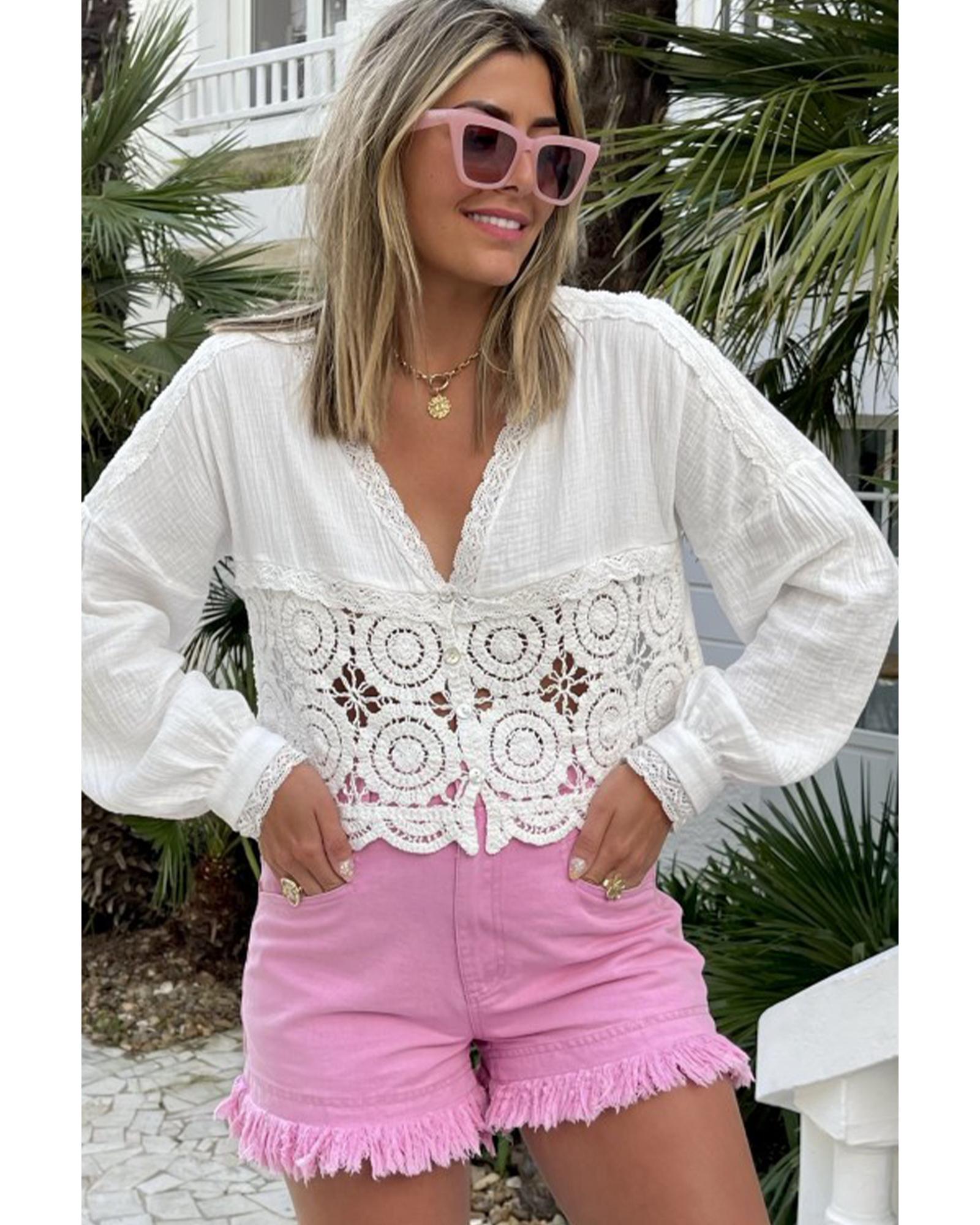 Pink Frayed Edge Mid Rise Denim Shorts - 12 US