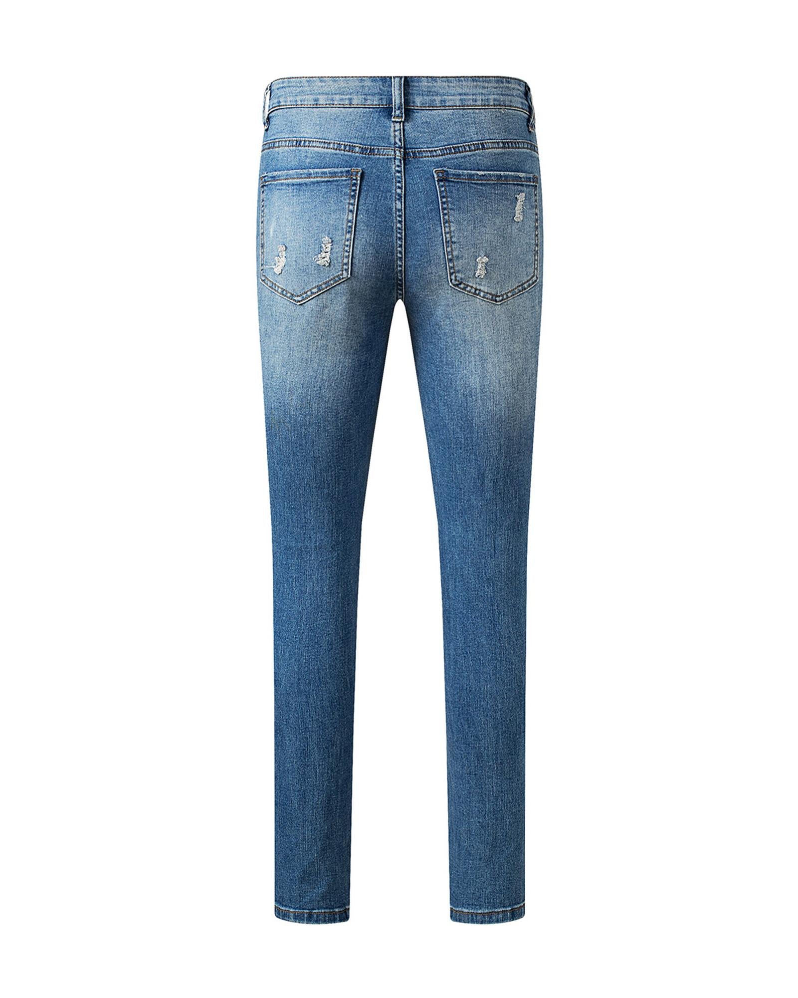 Sky Blue Sequin American Flag Star Graphic Distressed Straight Jeans - 8 US