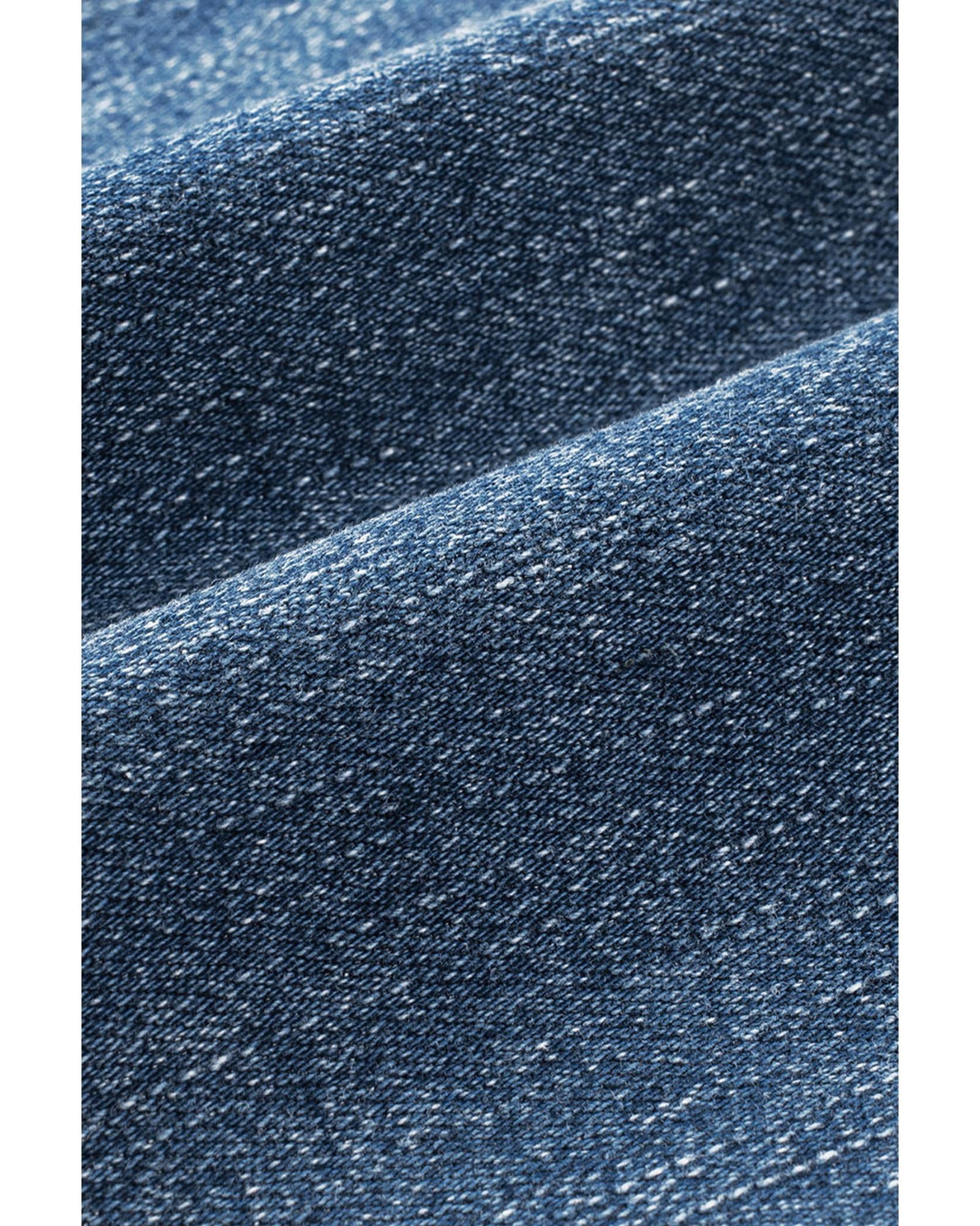 Sky Blue Sequin American Flag Star Graphic Distressed Straight Jeans - 8 US