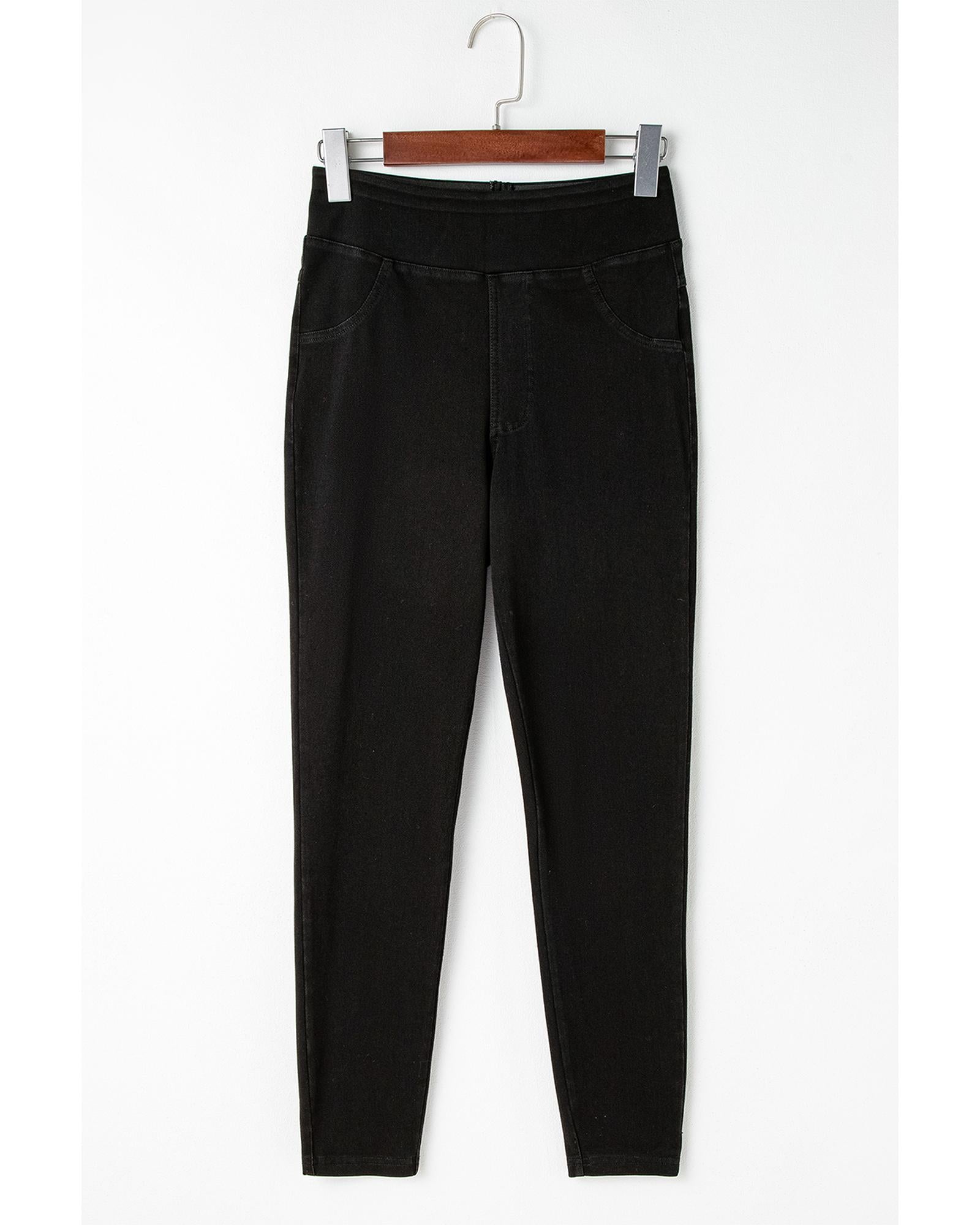 Black Solid Color High Waist Stretchy Slim Fit Jeggings - M