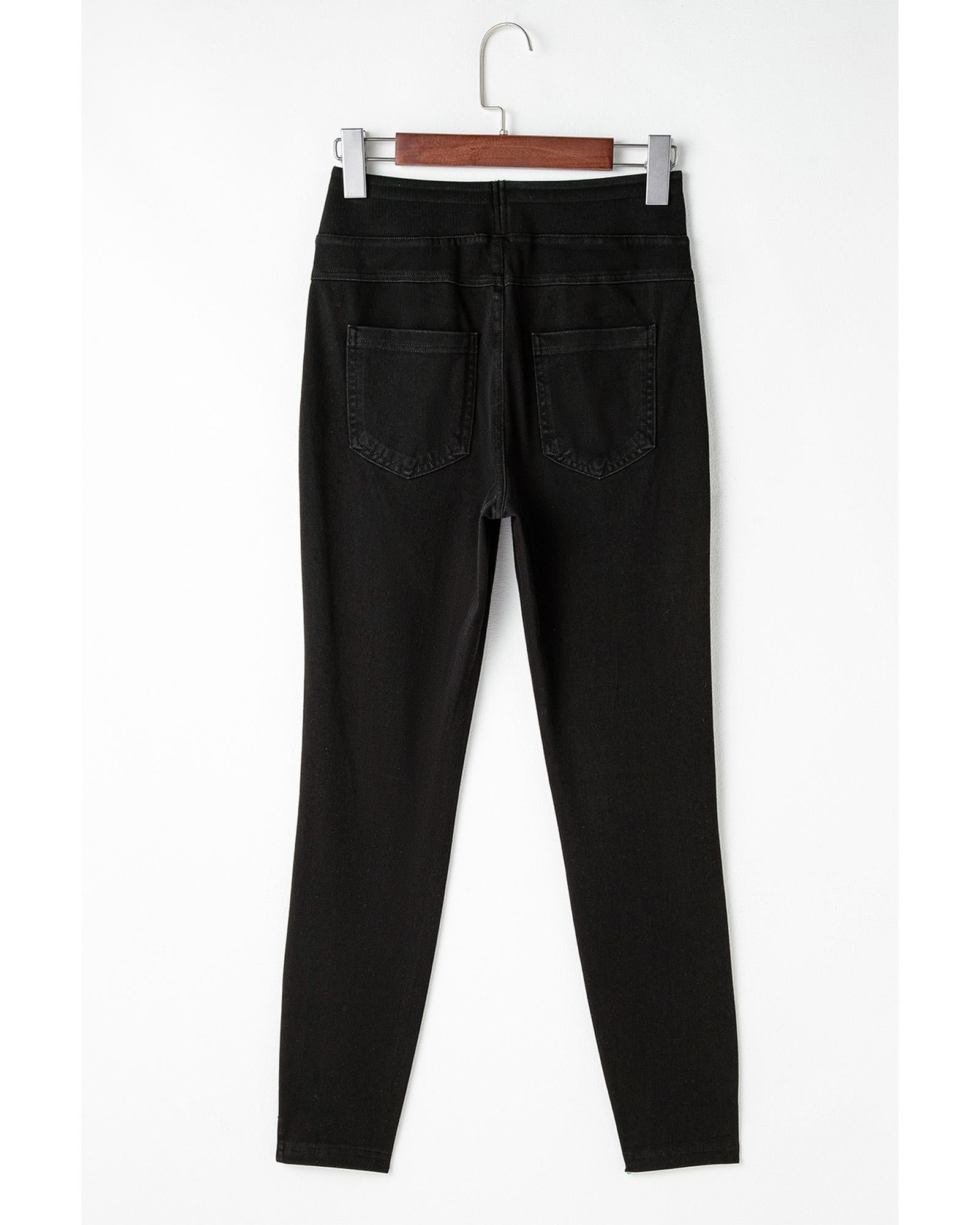 Black Solid Color High Waist Stretchy Slim Fit Jeggings - S