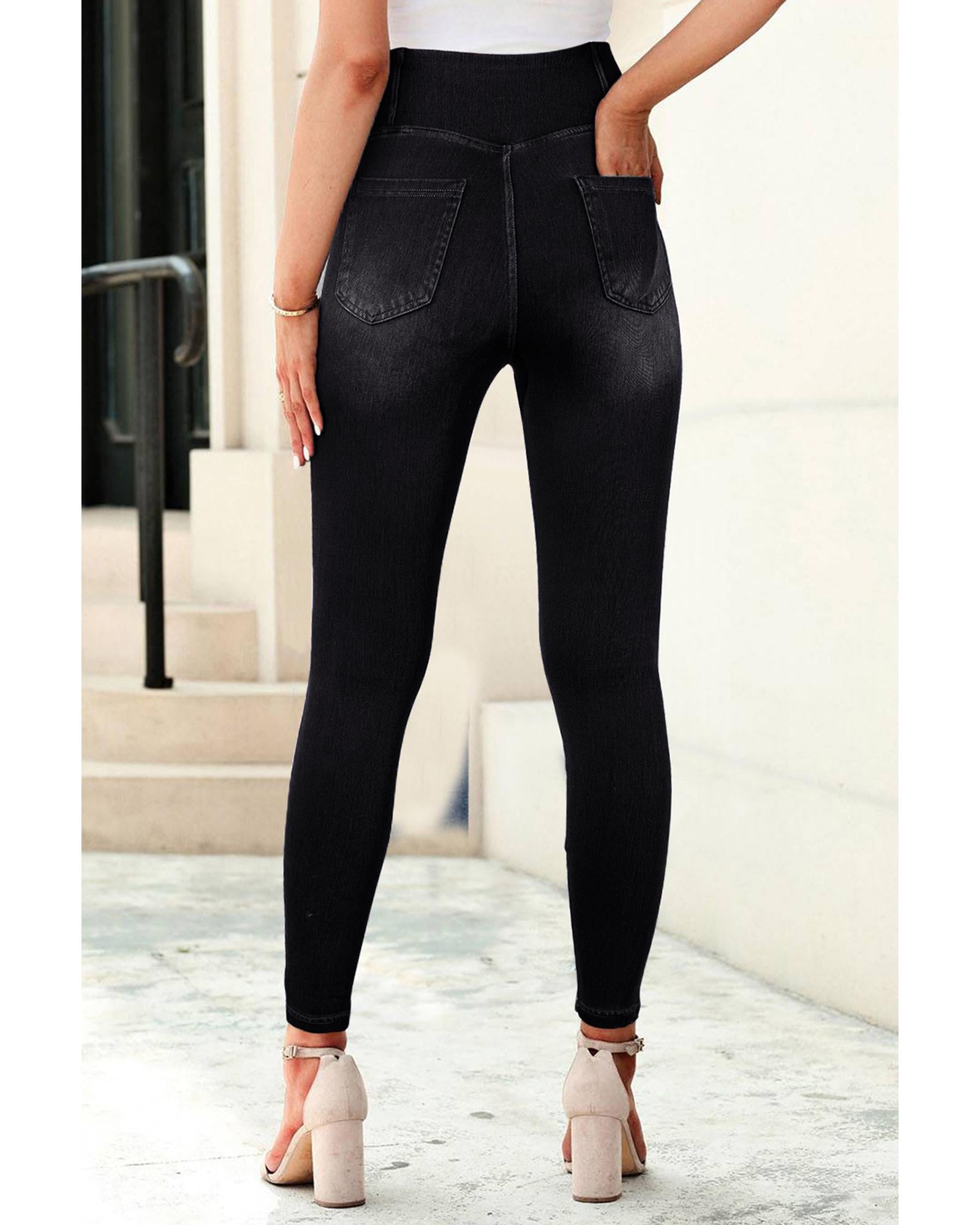 Black Arched Waist Stretchy Slim Fit Jeggings - S