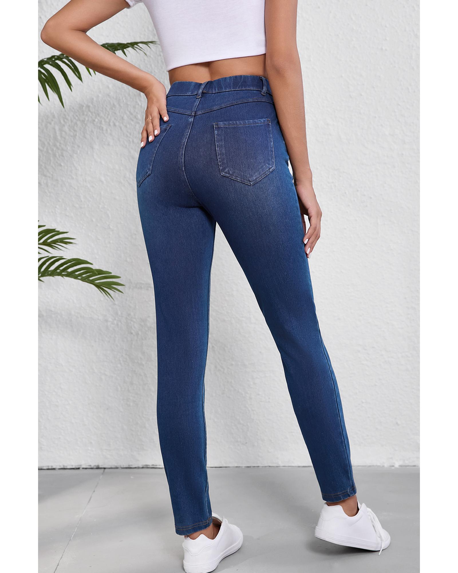 Ashleigh Blue Multiple Pockets Straight Leg Washed Stretchy Knit Casual Jeans - 2XL