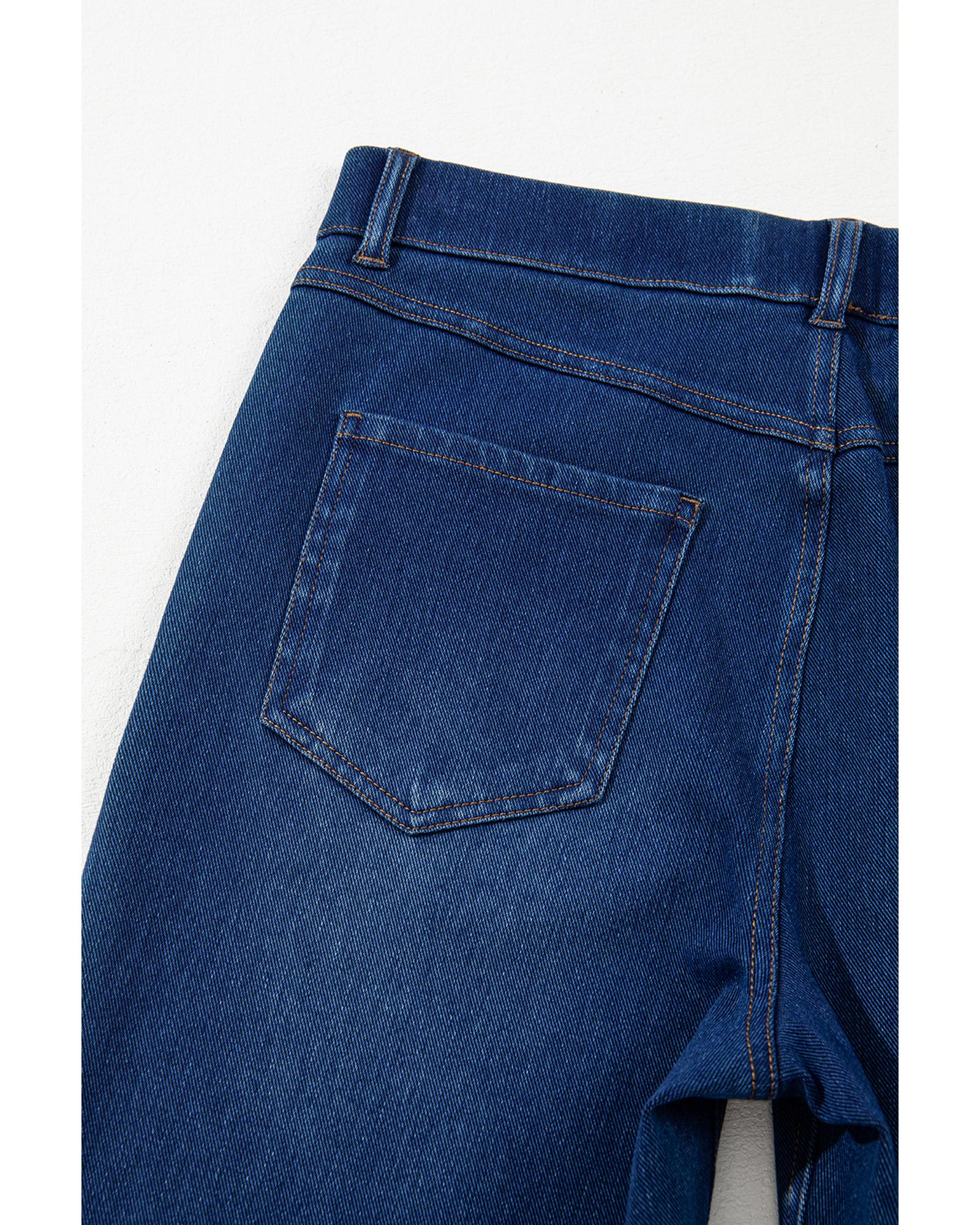 Ashleigh Blue Multiple Pockets Straight Leg Washed Stretchy Knit Casual Jeans - XL