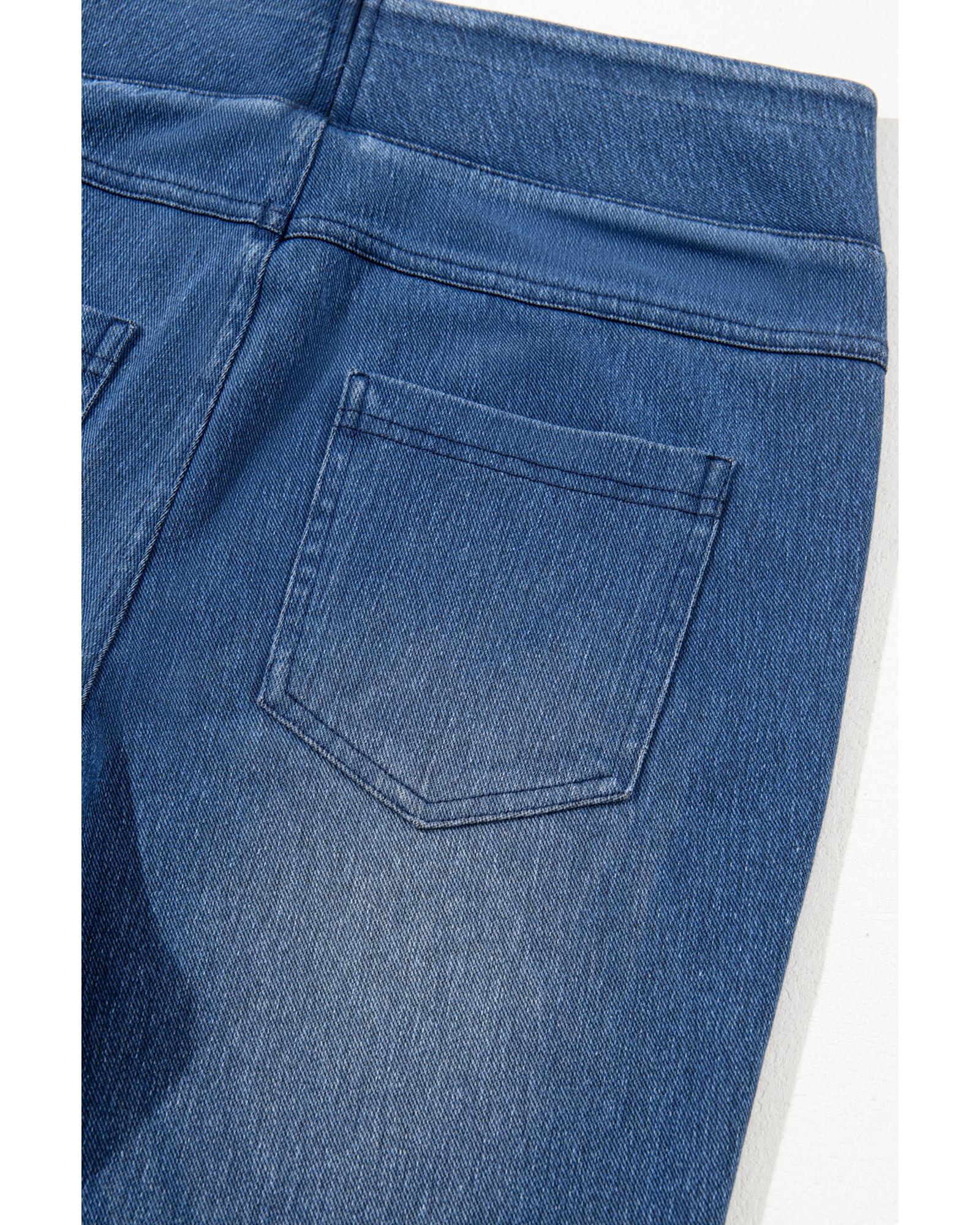 Navy Blue Skinny Elastic Waist Ankle Length Mid Waist Jeggings with Pockets - XL