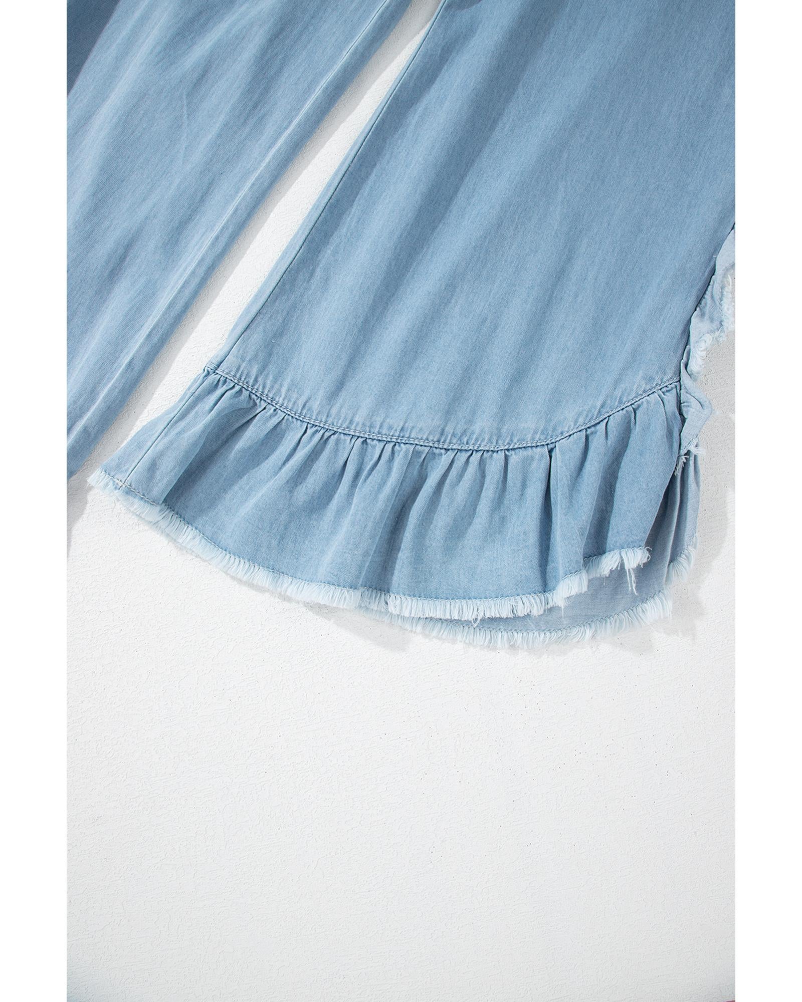 Myosotis Light Wash Raw Hem Ruffled Wide Leg Jeans - 16 US