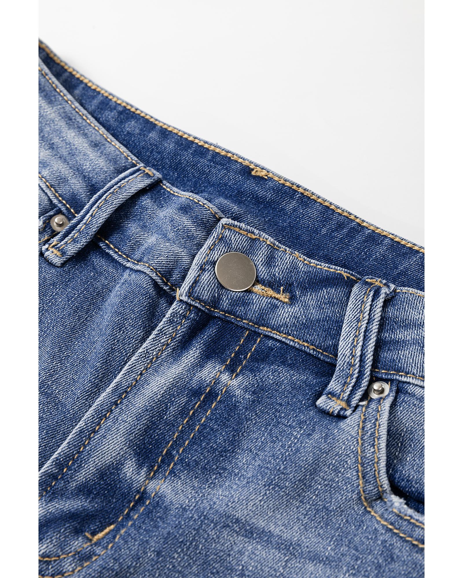 Ashleigh Blue Distressed Raw Hem Straight Leg High Waist Jeans - 8 US