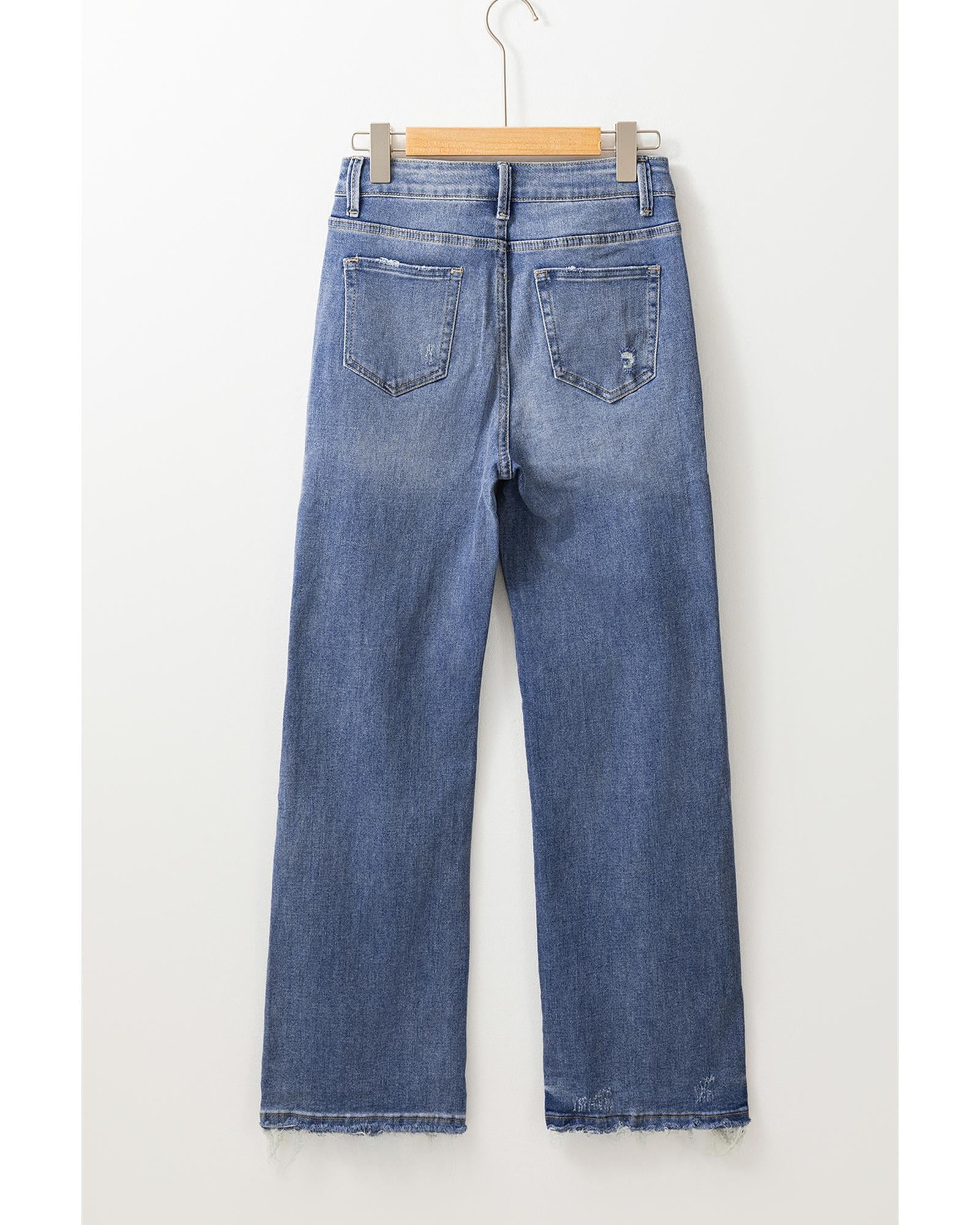 Ashleigh Blue Distressed Raw Hem Straight Leg High Waist Jeans - 8 US