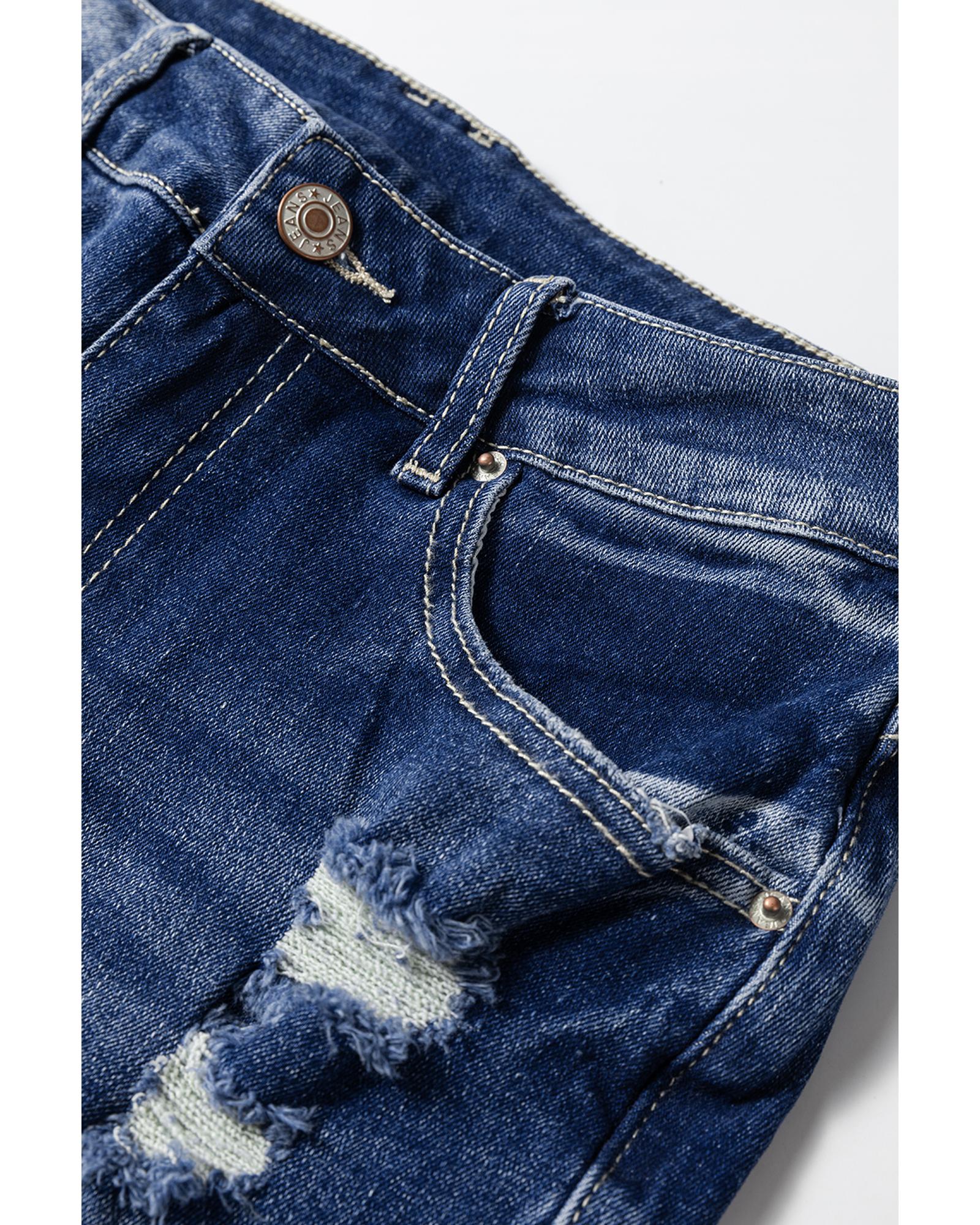 Dusk Blue Mineral Wash High Rise Ripped Jeans - 12 US