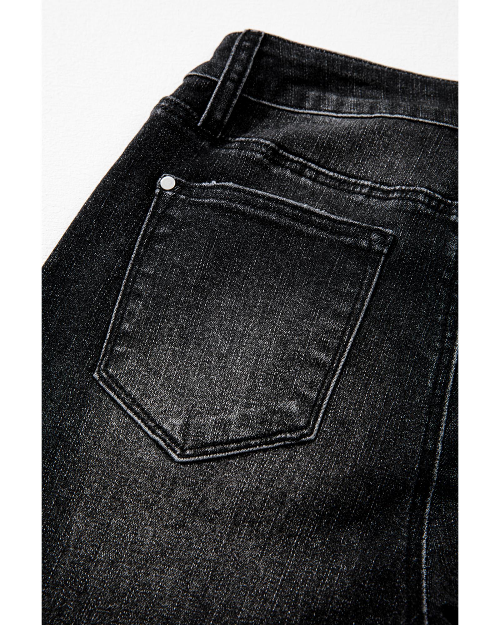 Carbon Grey Mineral Wash Raw Hem High Waist Flared Jeans - 4 US
