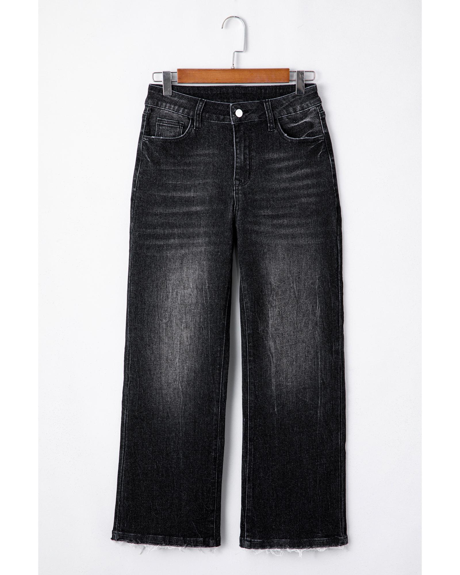 Carbon Grey Mineral Wash Raw Hem High Waist Flared Jeans - 8 US