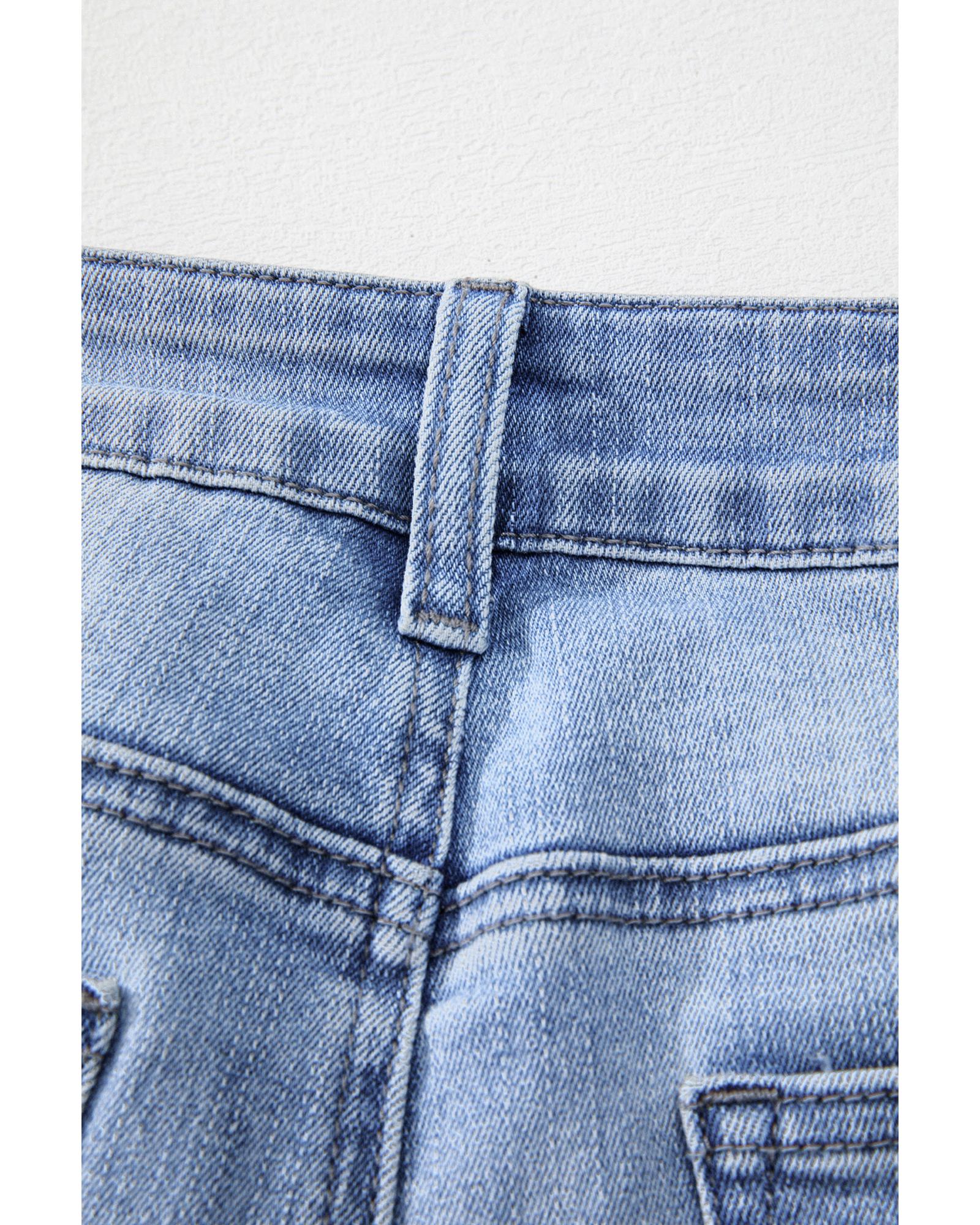 Beau Blue Mineral Wash Raw Hem High Waist Flared Jeans - 10 US