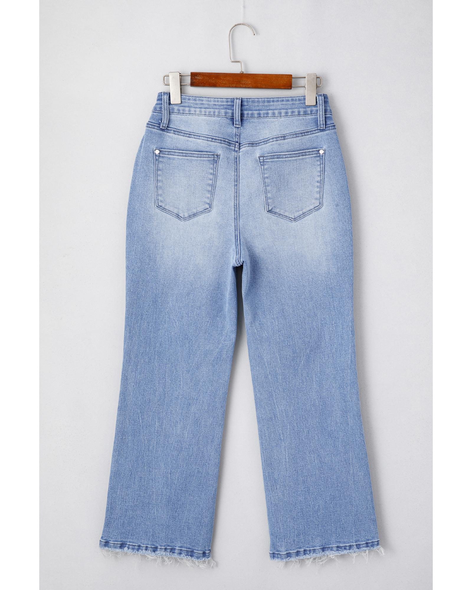 Beau Blue Mineral Wash Raw Hem High Waist Flared Jeans - 6 US