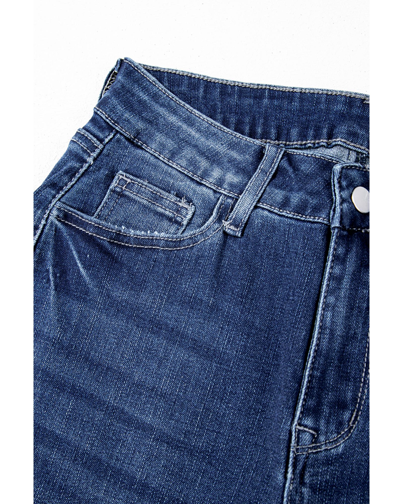 Sail Blue Mineral Wash Raw Hem High Waist Flared Jeans - 12 US