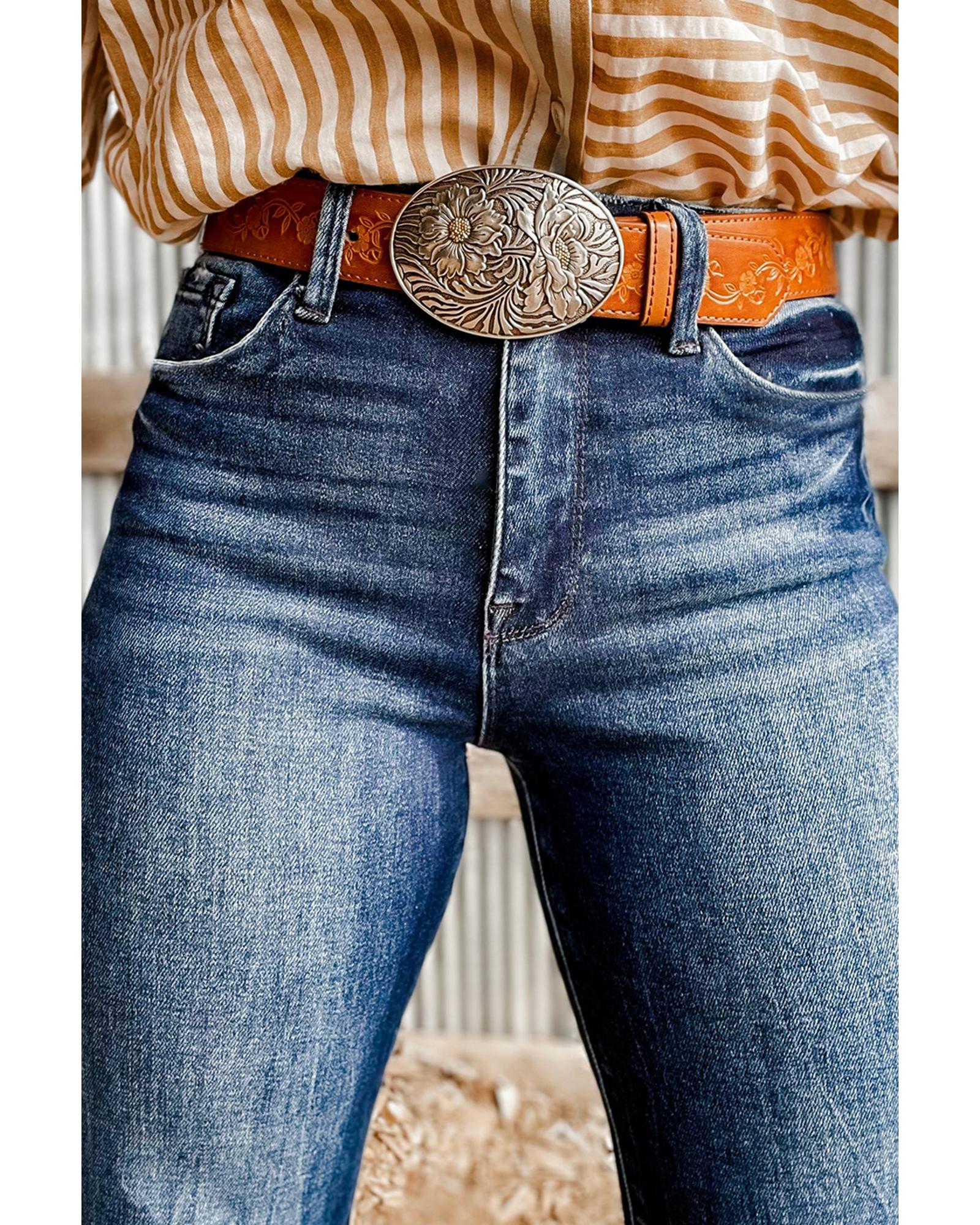 Sail Blue Mineral Wash Raw Hem High Waist Flared Jeans - 14 US