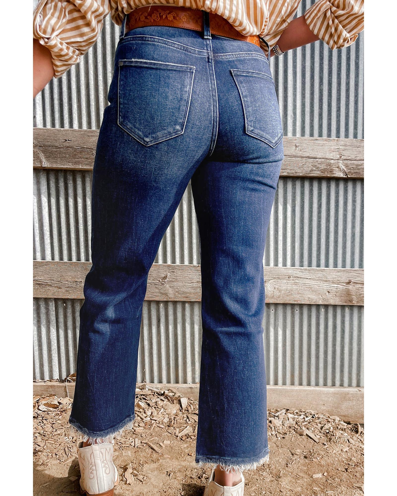 Sail Blue Mineral Wash Raw Hem High Waist Flared Jeans - 16 US