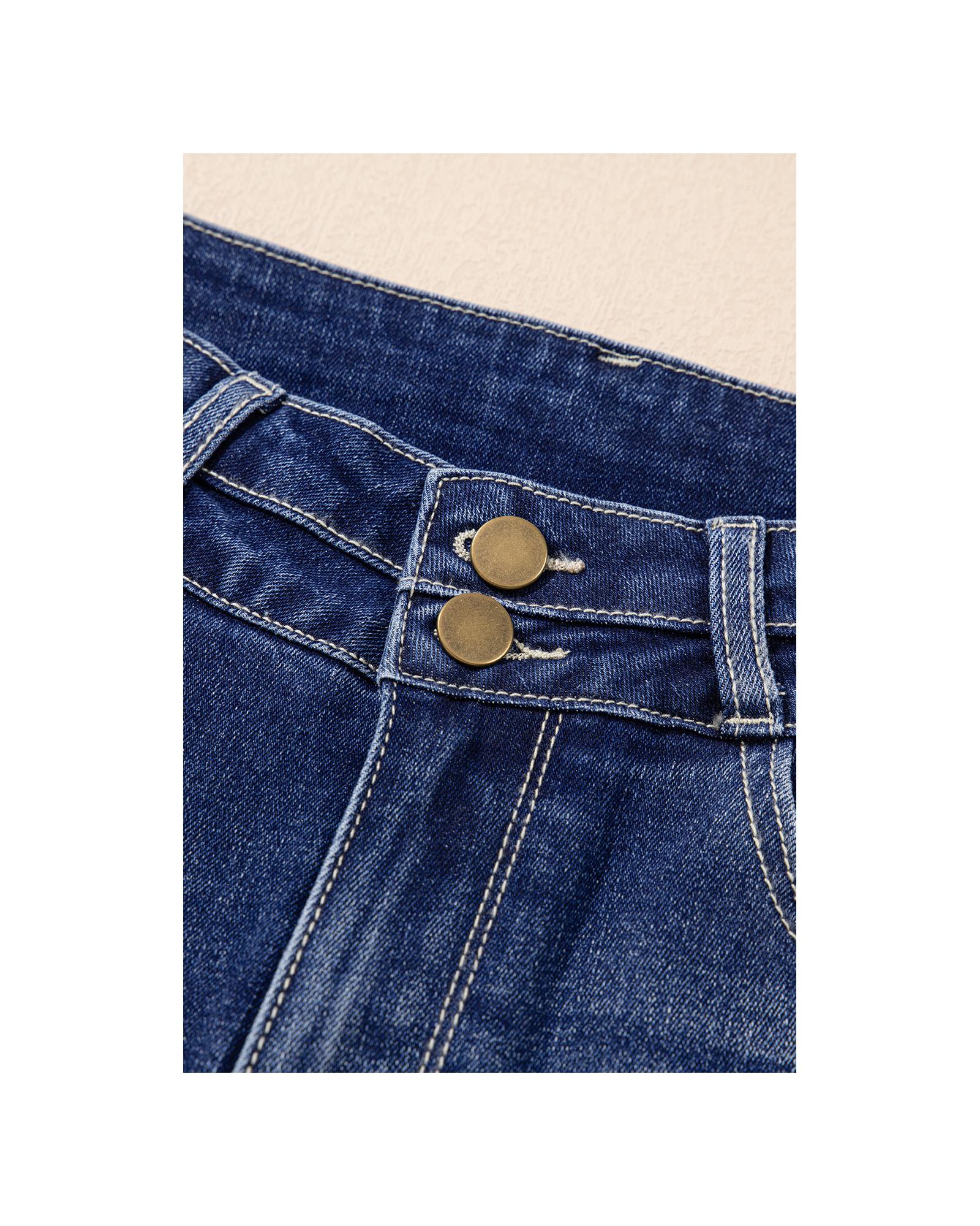 Sail Blue High Rise Dual Button Distressed Raw Hem Flared Jeans - 14 US