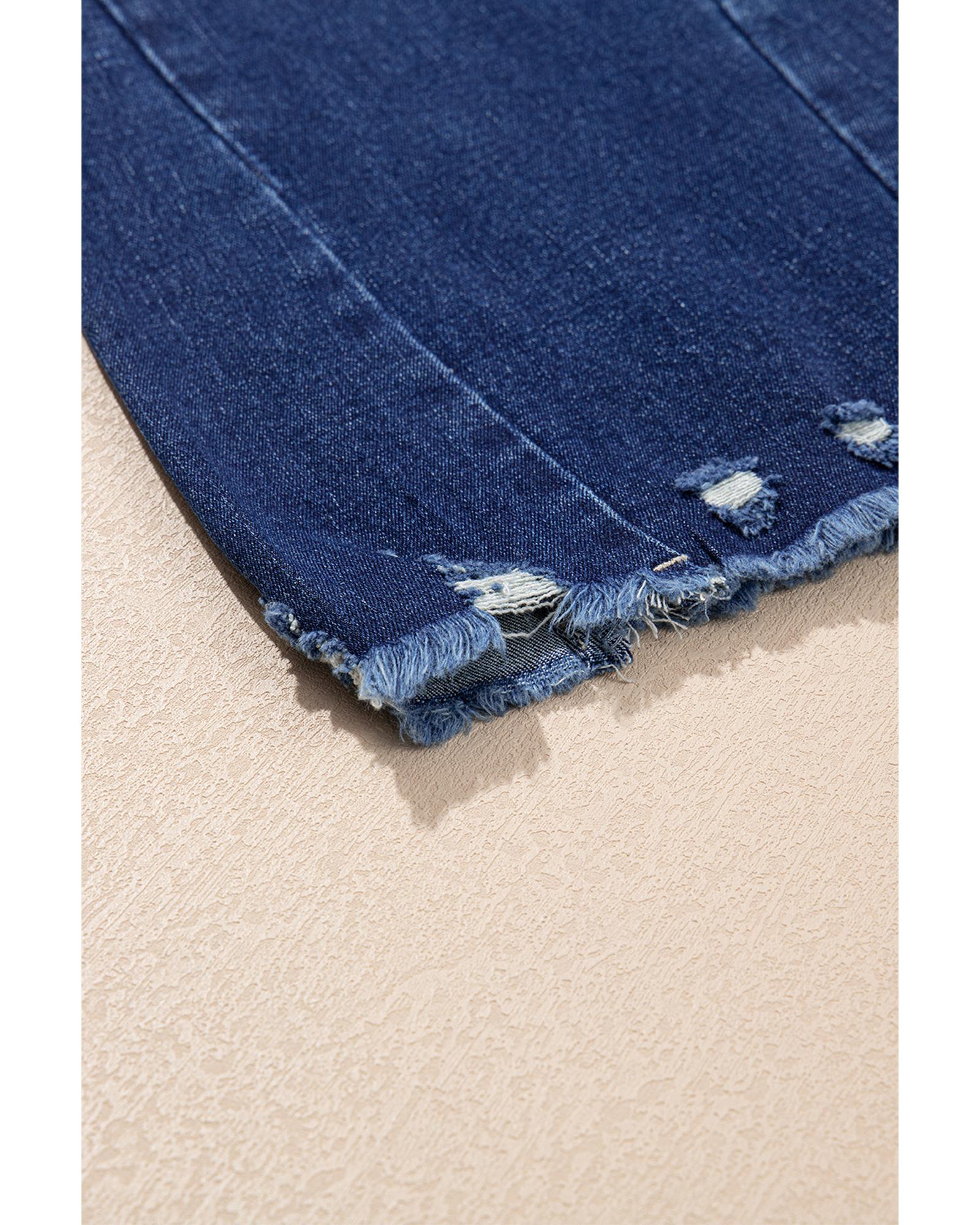 Sail Blue High Rise Dual Button Distressed Raw Hem Flared Jeans - 8 US