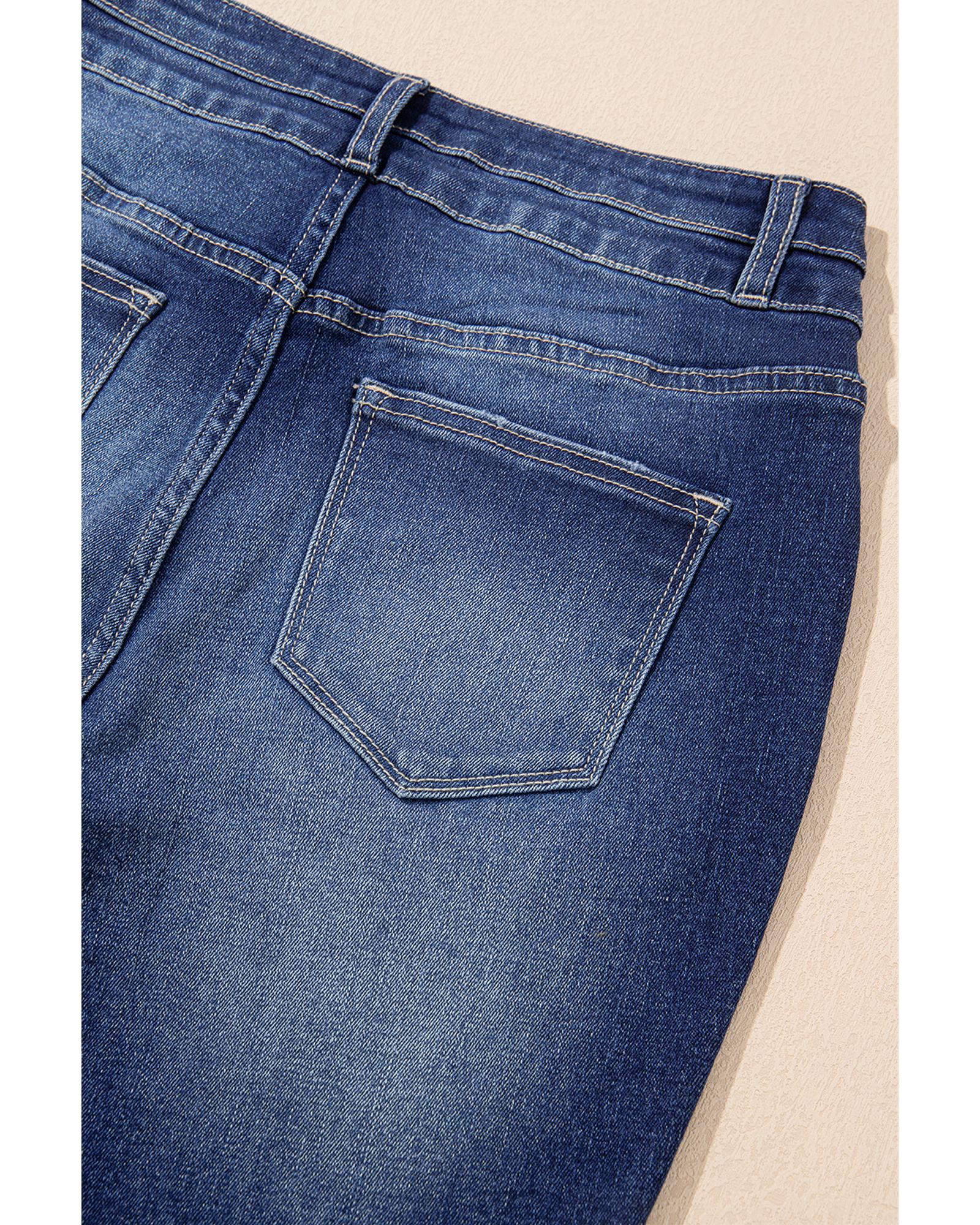 Sail Blue High Rise Dual Button Distressed Raw Hem Flared Jeans - 8 US