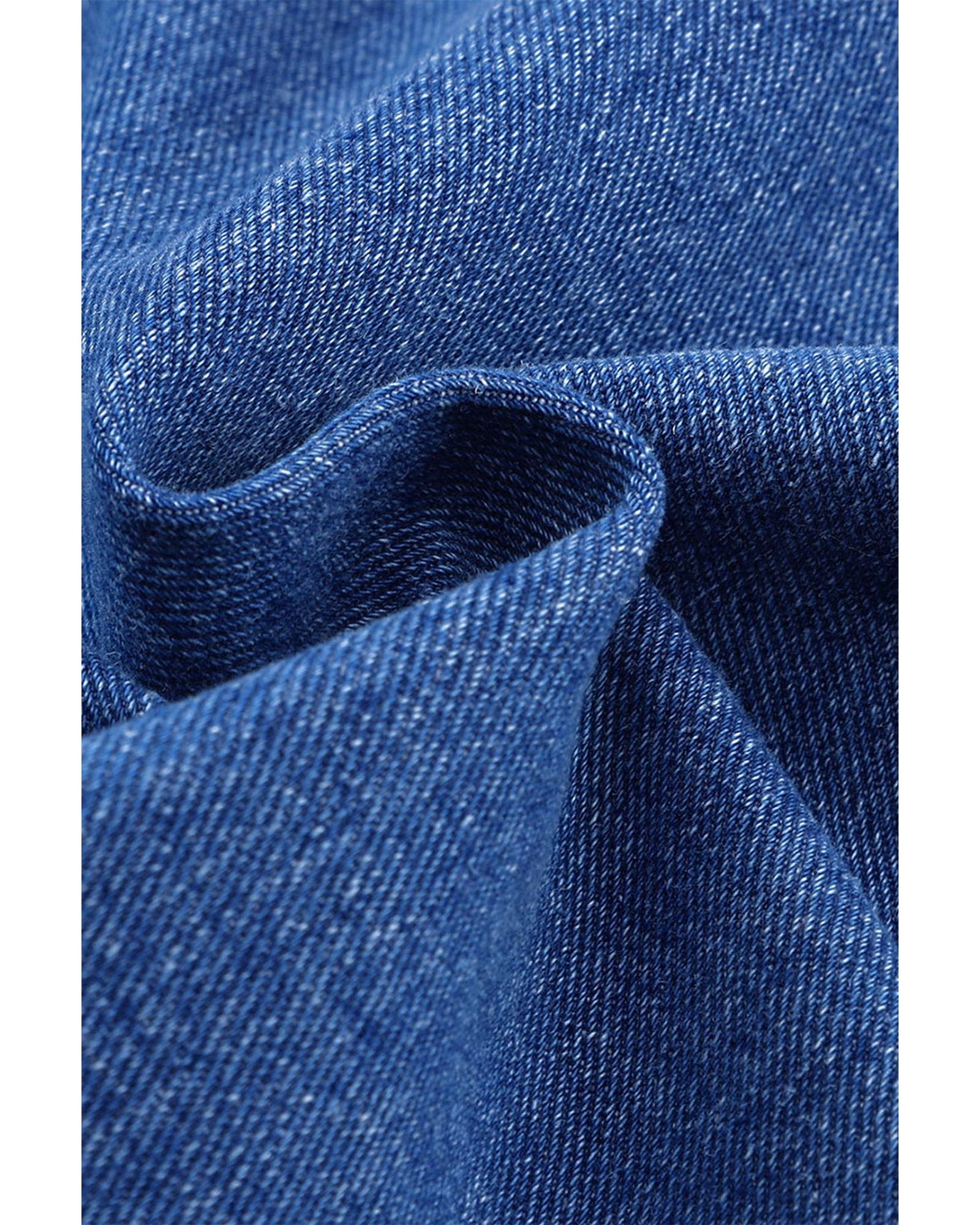 Blue Chest Pockets Drop Shoulder Loose Denim Jacket - L
