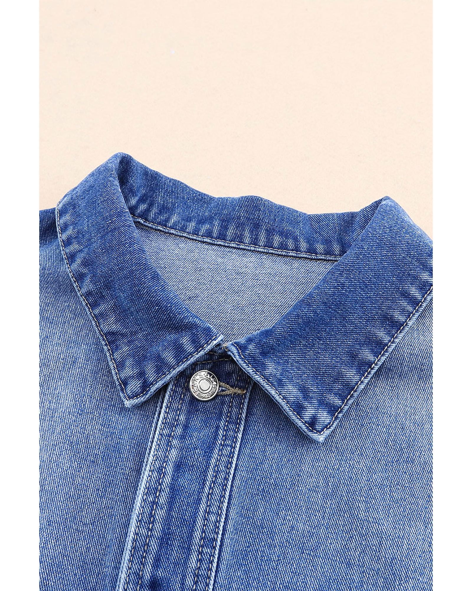 Blue Chest Pockets Drop Shoulder Loose Denim Jacket - XL