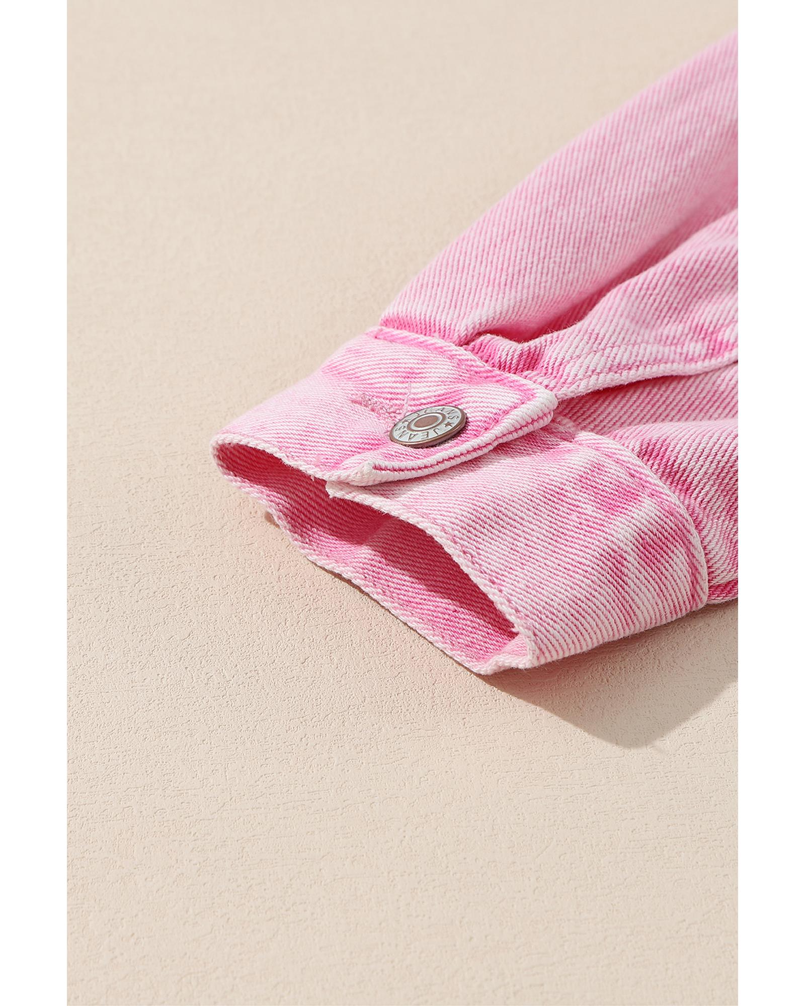 Pink Rivet Studded Pocketed Denim Jacket - L
