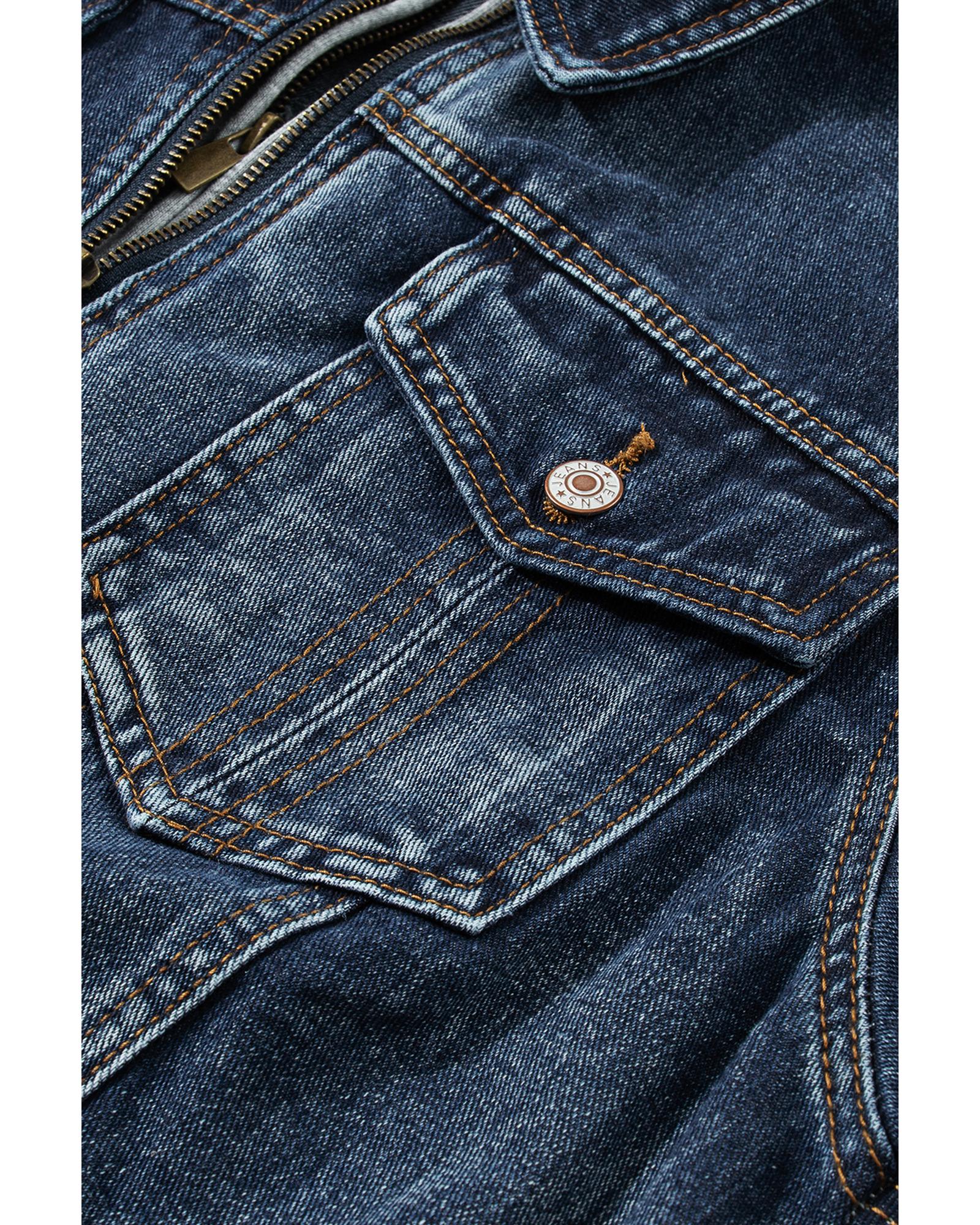Dark Blue Fake Two-Piece Hooded Zip-Up Denim Jacket - XL