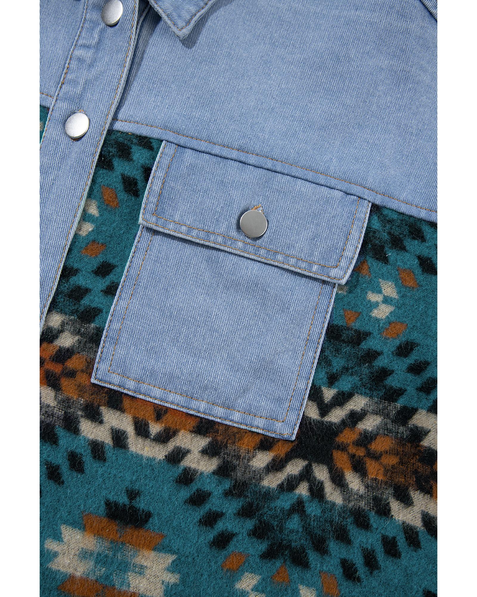Blue Aztec Printed Denim Jacket - M