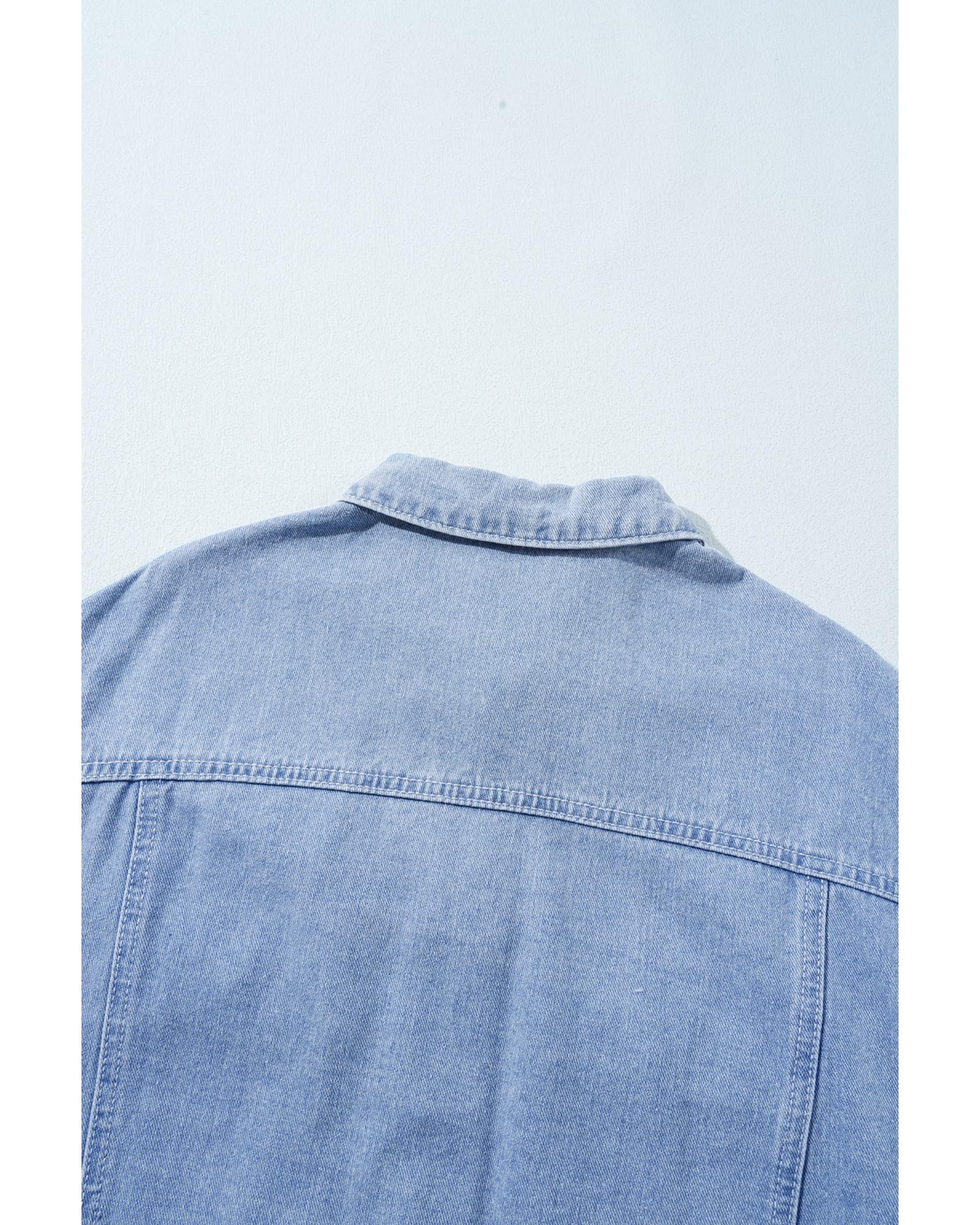 Khaki Plaid Patchwork Buttoned Oversized Denim Jacket - M