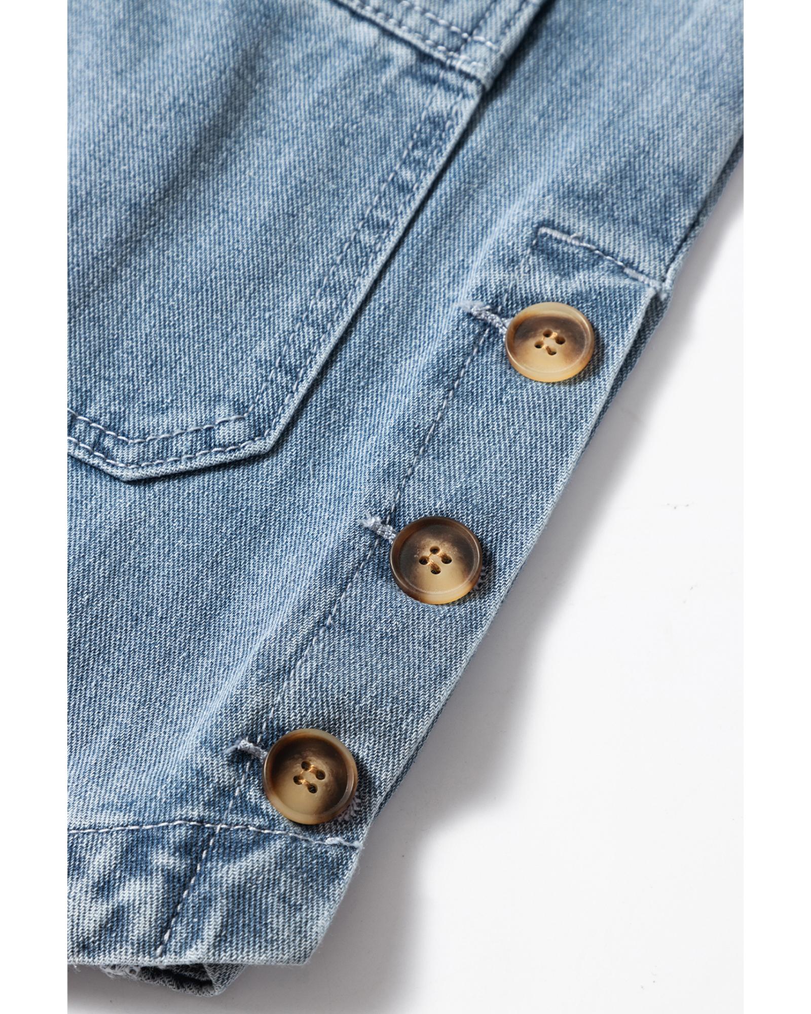 Dusk Blue Slit Buttons Pocketed Denim Jacket - M
