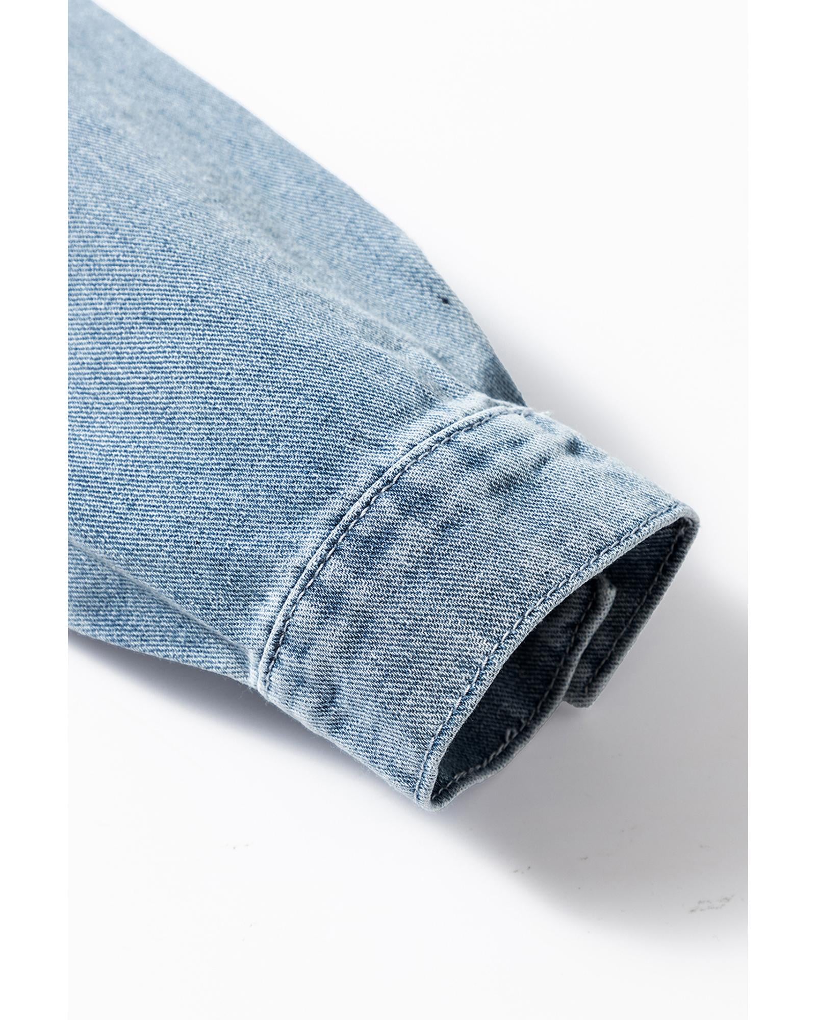 Dusk Blue Slit Buttons Pocketed Denim Jacket - M